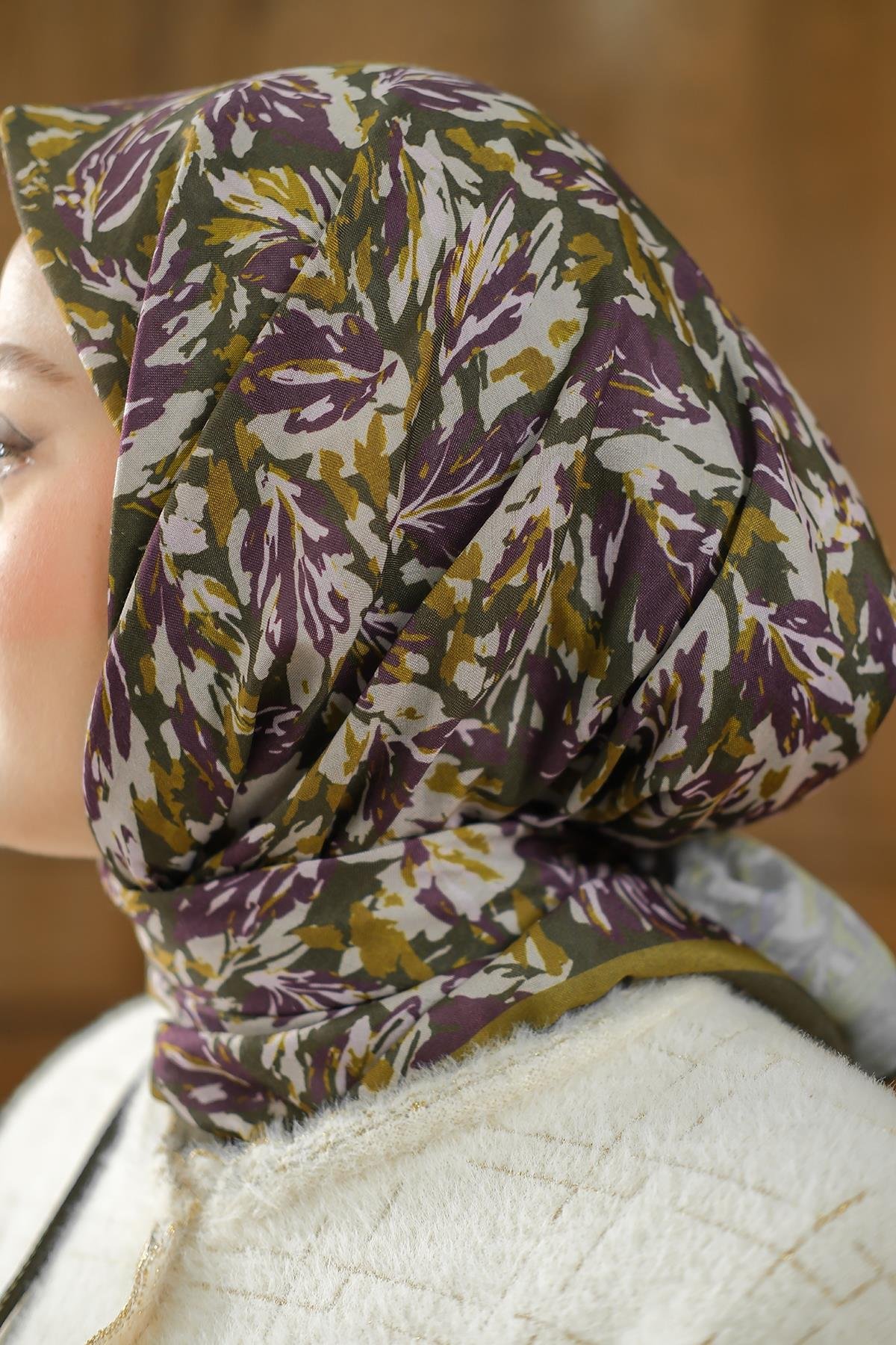 Çınar Desen Soft Şal Haki Yeşil