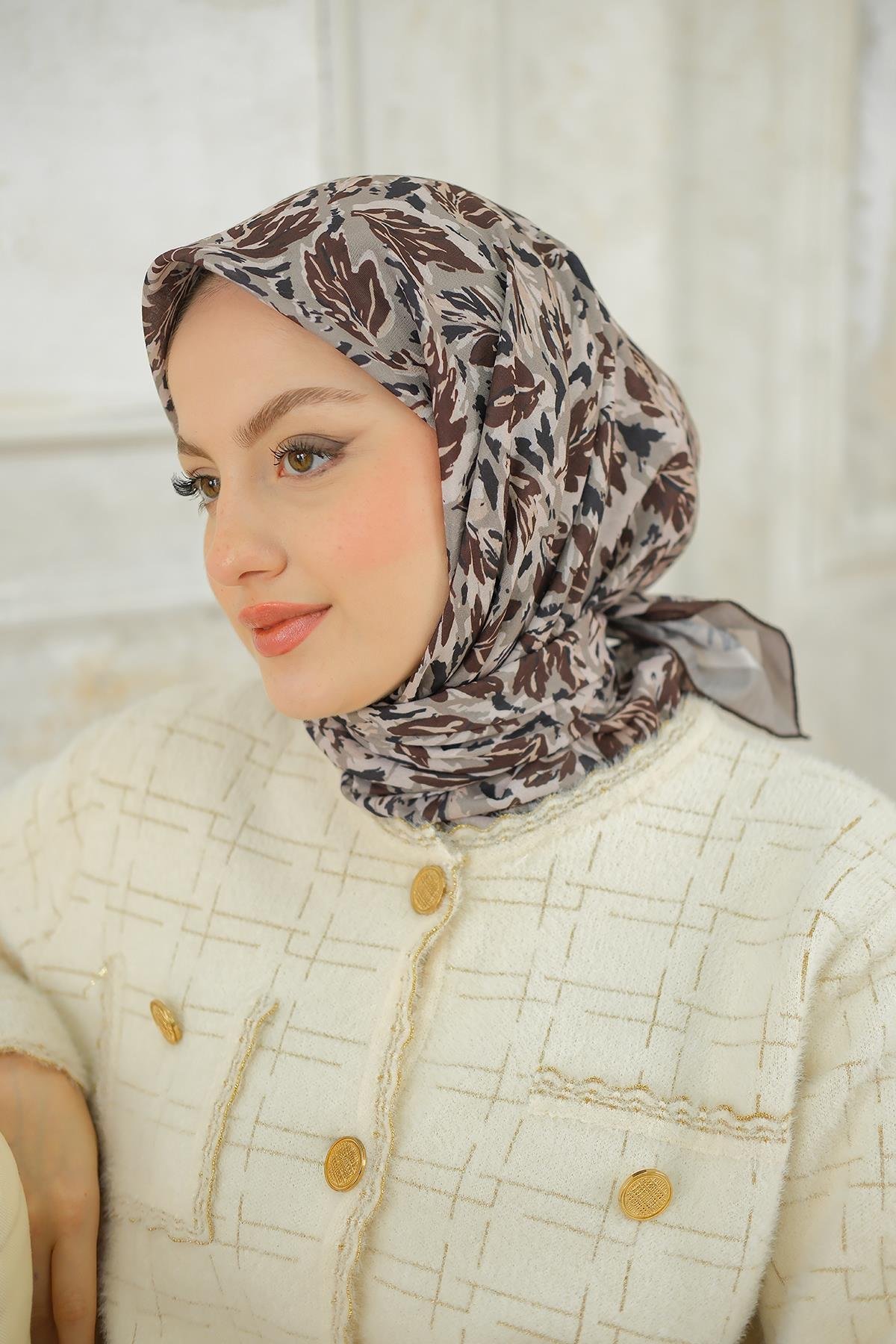 Çınar Desen Soft Şal Kahverengi