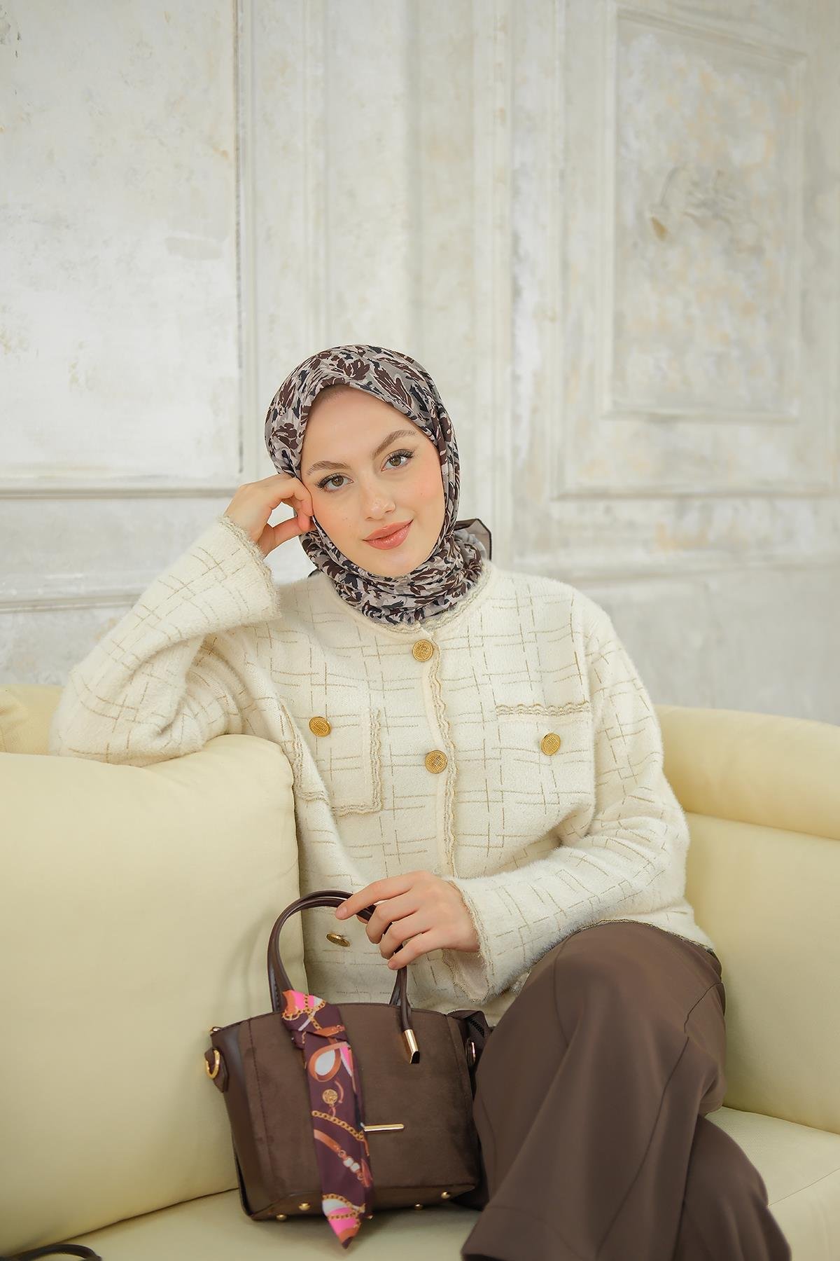 Çınar Desen Soft Şal Kahverengi