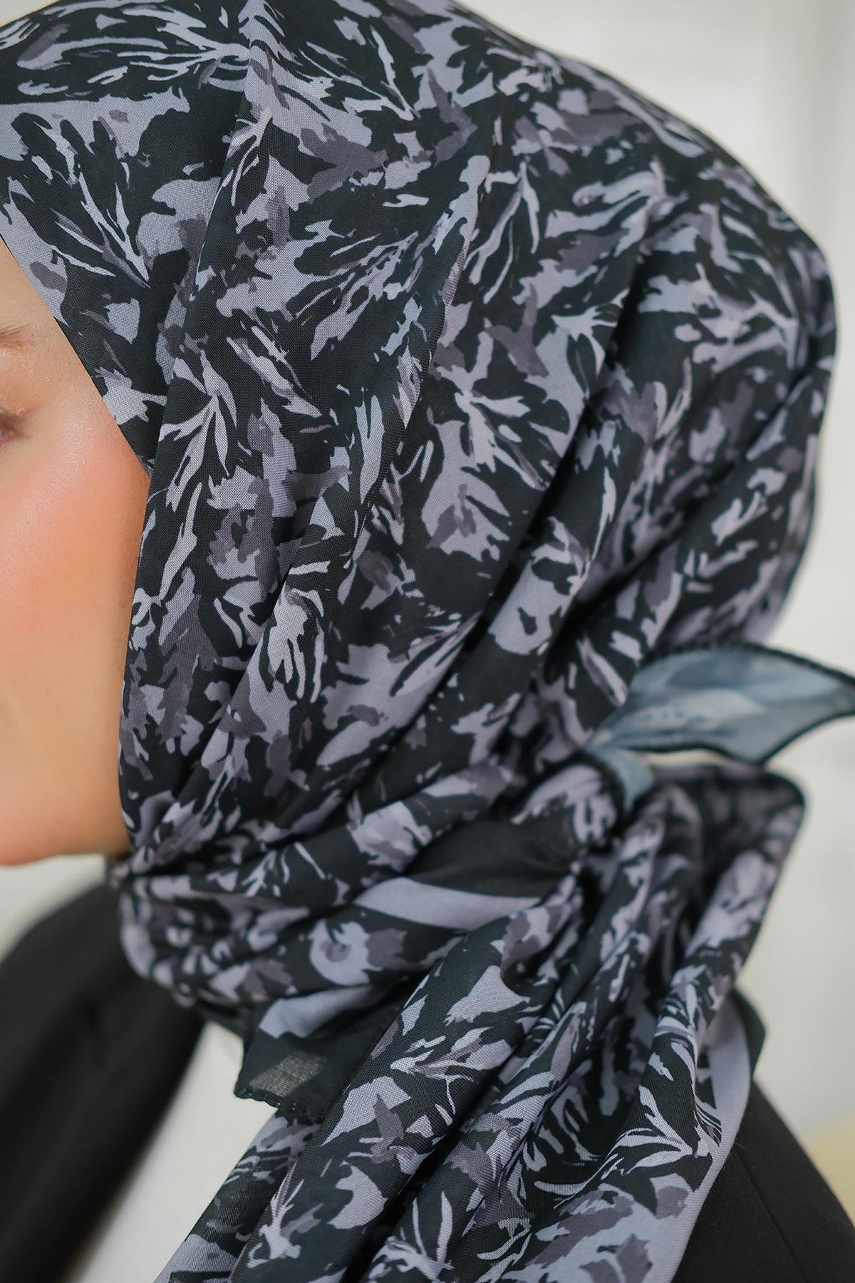 Çınar Desen Soft Şal Siyah