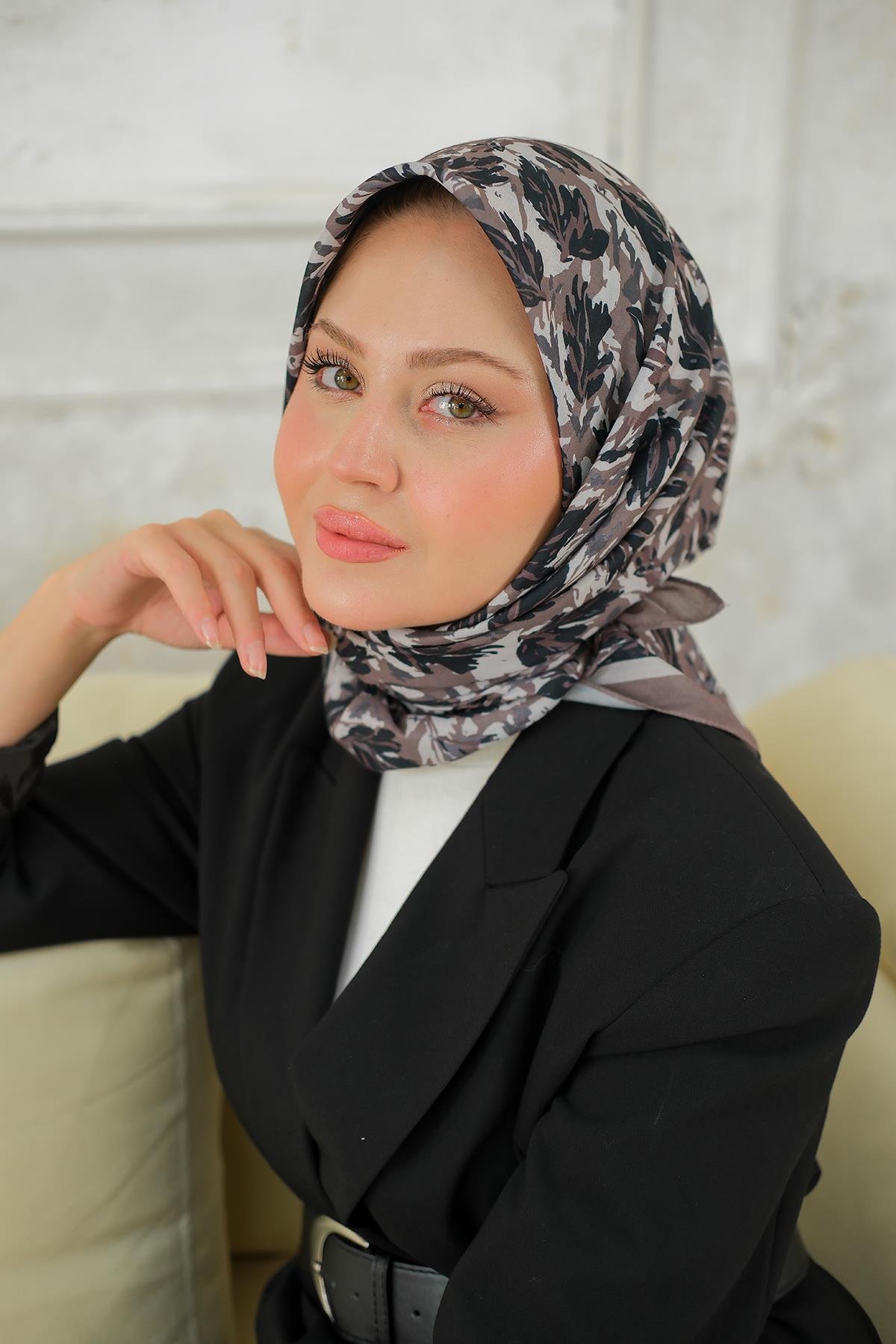 Çınar Desen Soft Şal Vizon