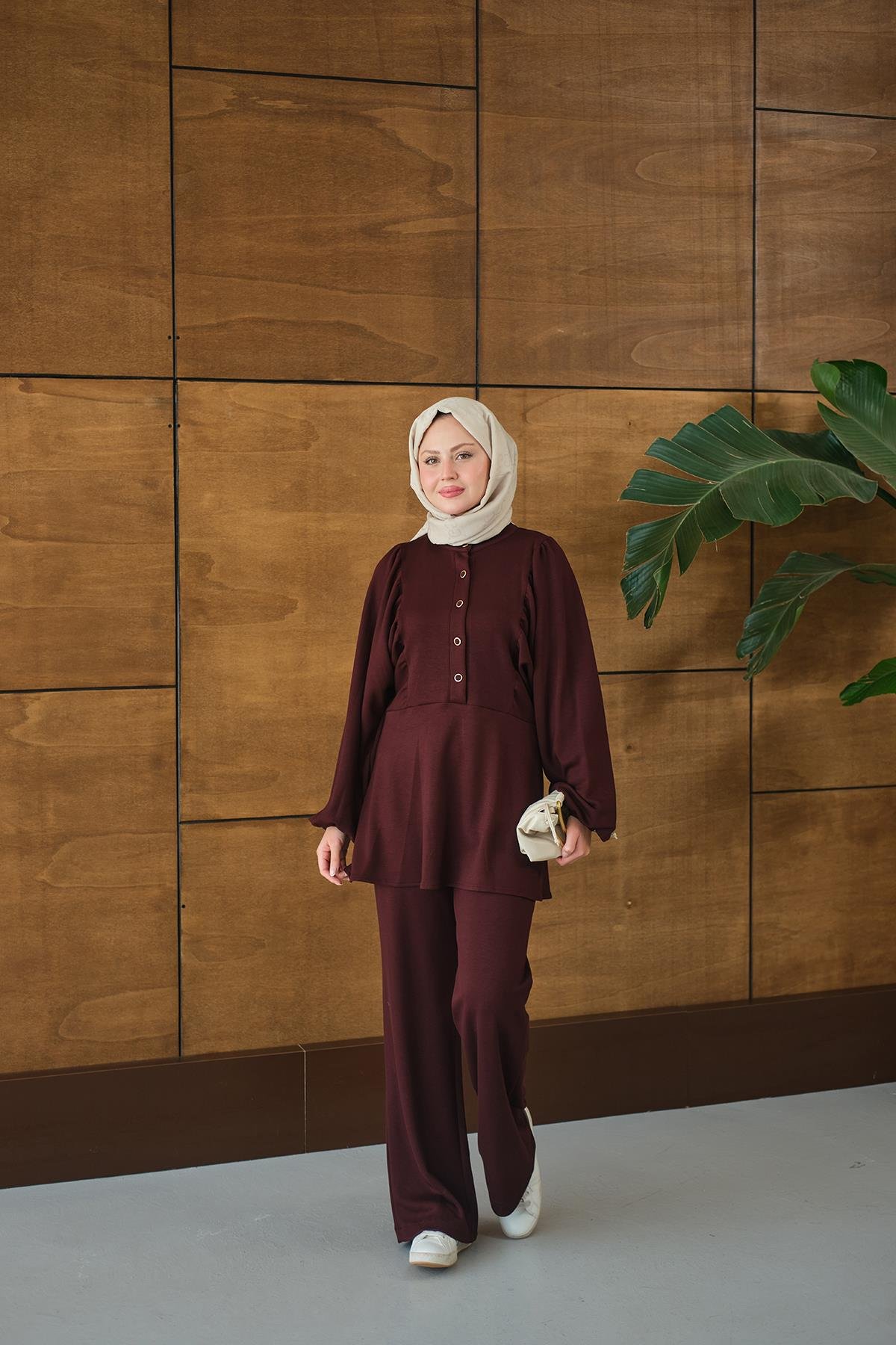 Çıtçıt Büzgü Detay İkili Takım Bordo