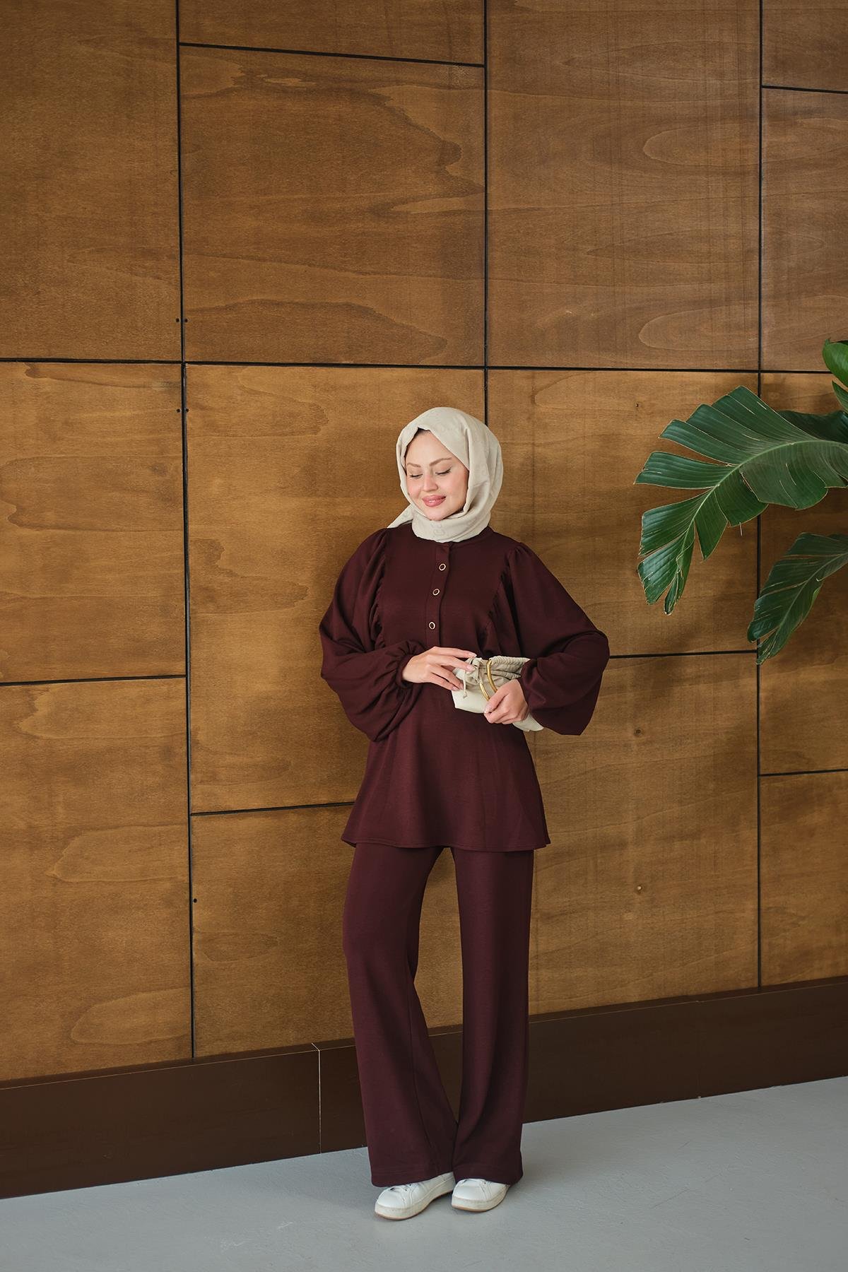 Çıtçıt Büzgü Detay İkili Takım Bordo