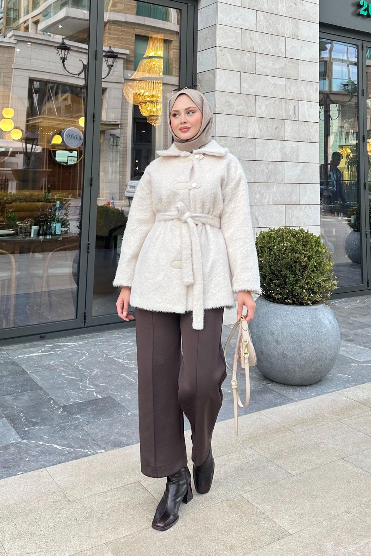 Çıtçıt Detay Bel Bağlamalı Kaban Bej