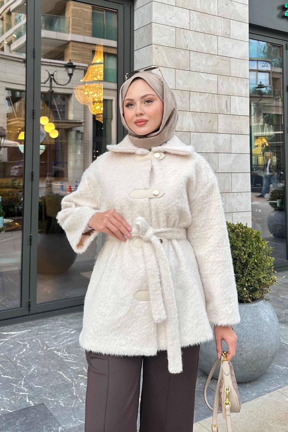 Çıtçıt Detay Bel Bağlamalı Kaban Bej