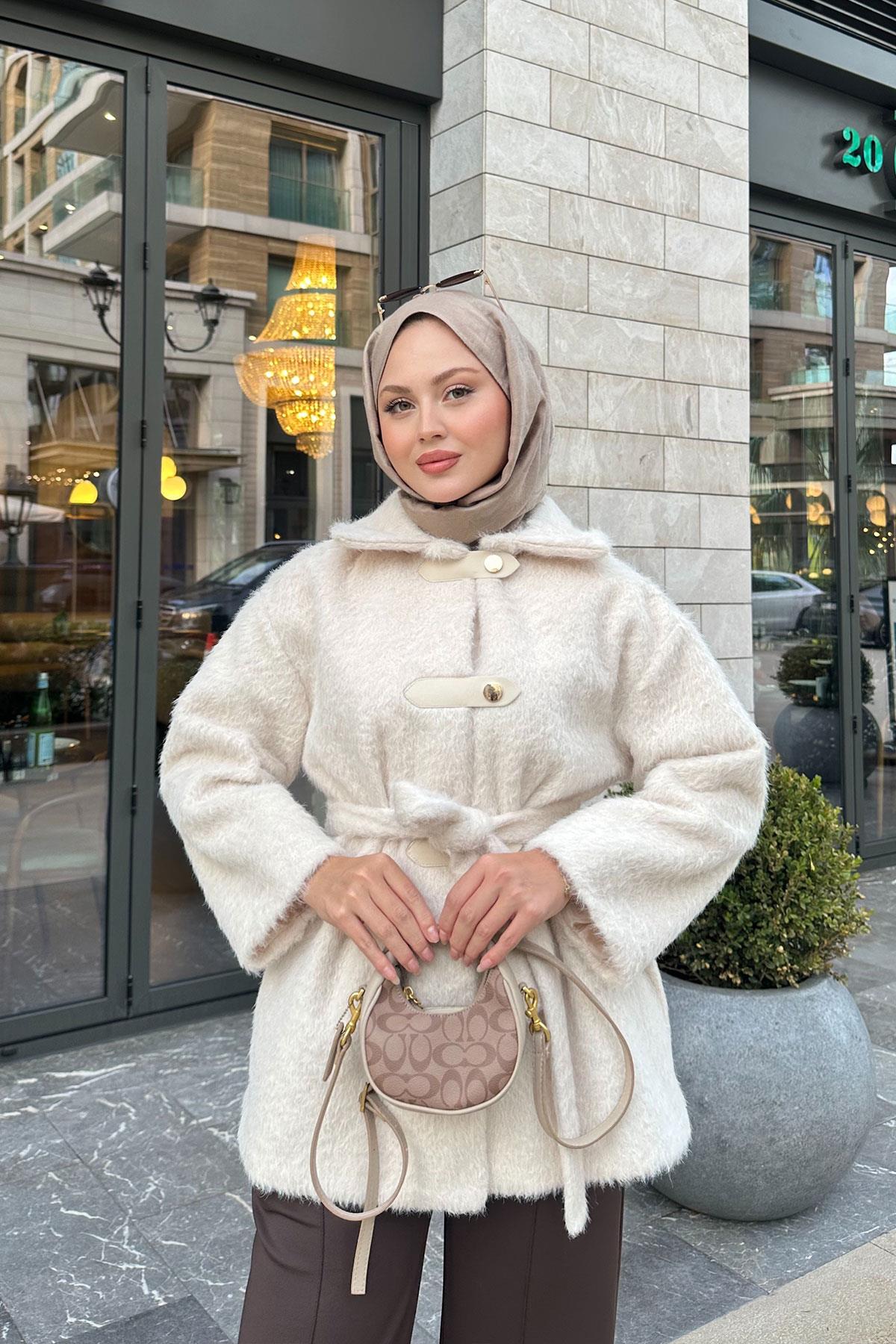 Çıtçıt Detay Bel Bağlamalı Kaban Bej