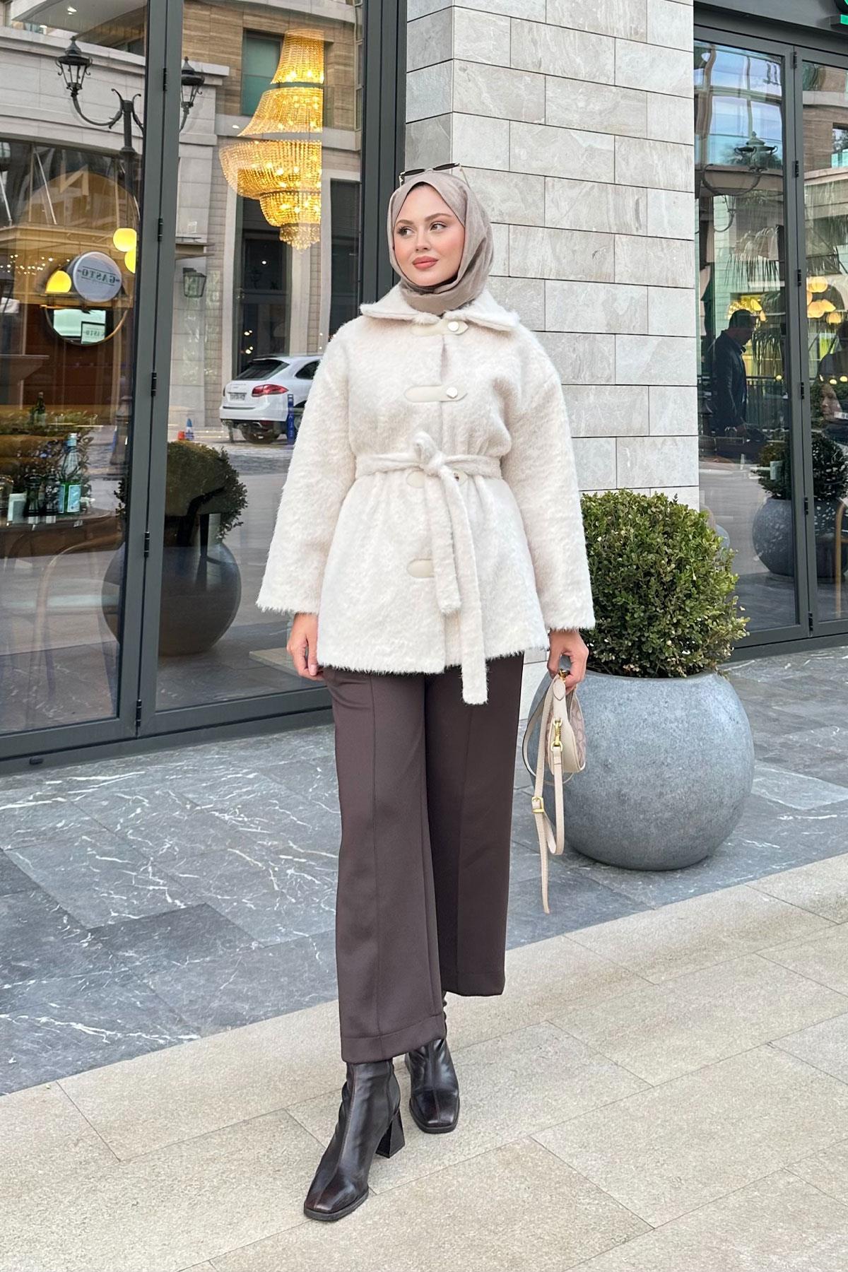 Çıtçıt Detay Bel Bağlamalı Kaban Bej