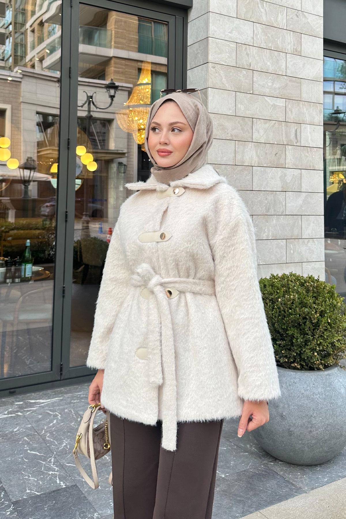 Çıtçıt Detay Bel Bağlamalı Kaban Bej