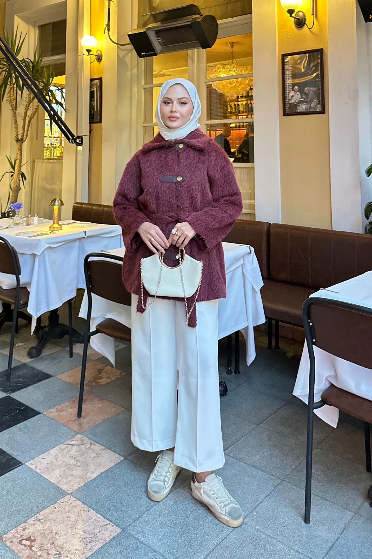 Çıtçıt Detay Bel Bağlamalı Kaban Mürdüm