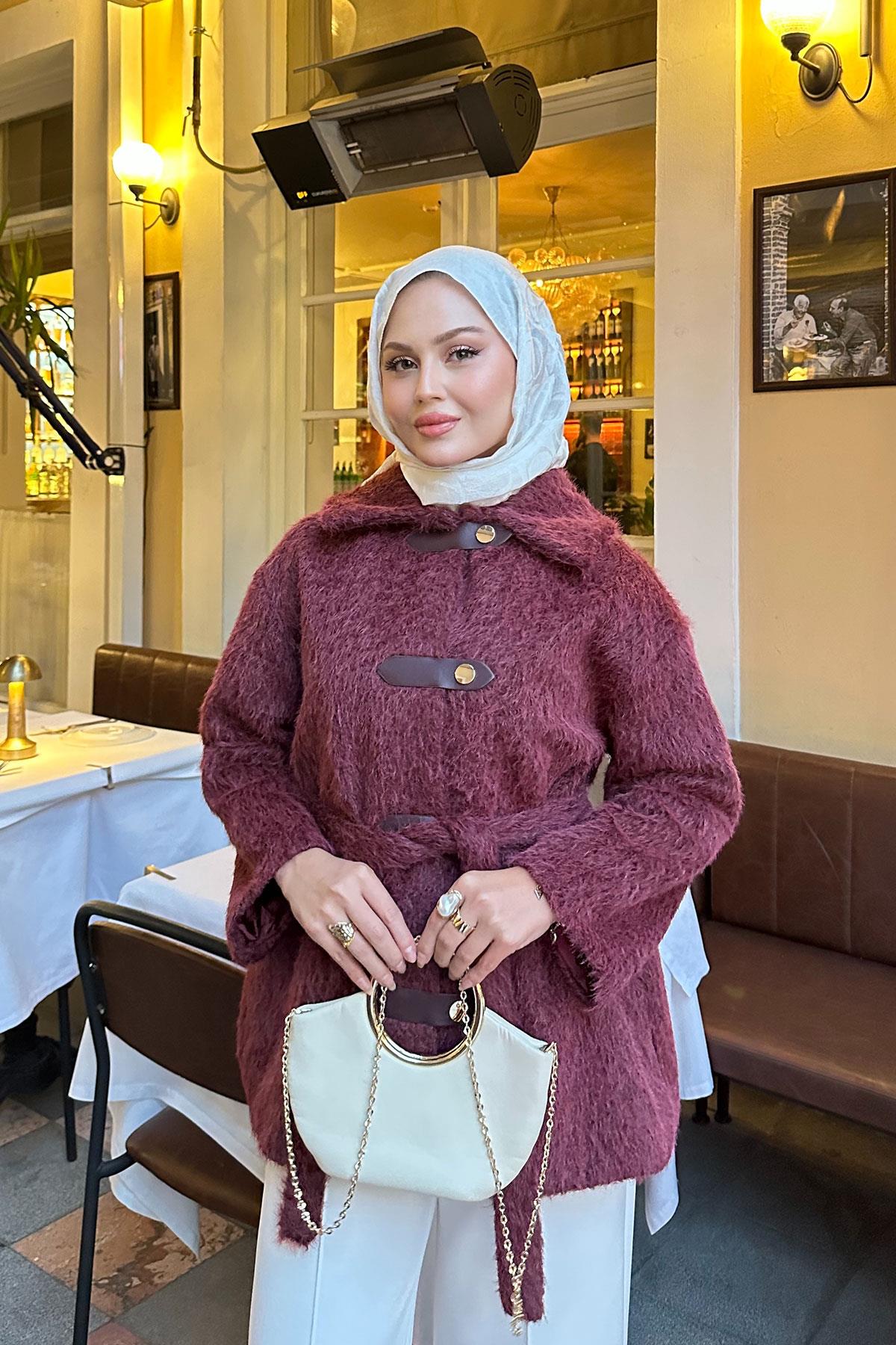 Çıtçıt Detay Bel Bağlamalı Kaban Mürdüm