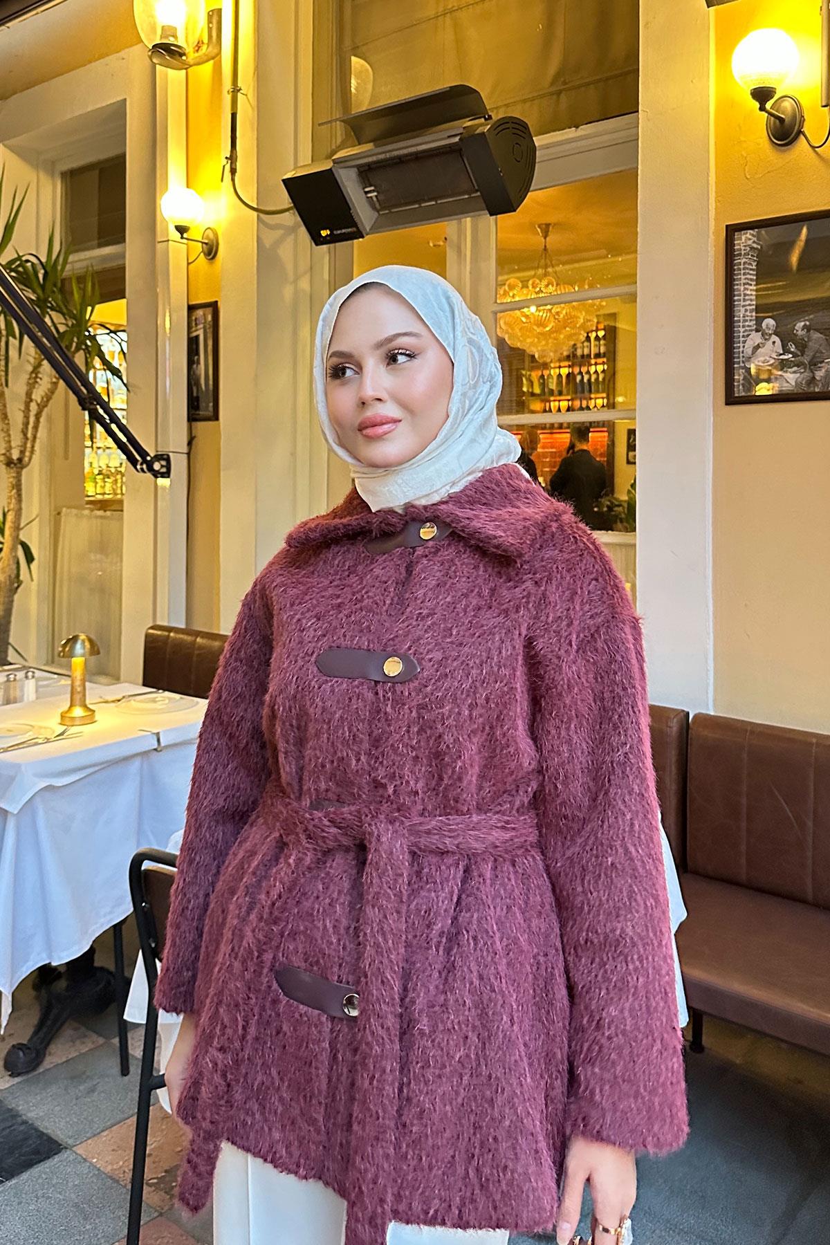 Çıtçıt Detay Bel Bağlamalı Kaban Mürdüm