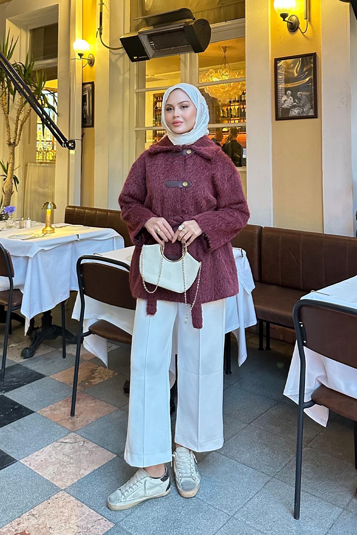 Çıtçıt Detay Bel Bağlamalı Kaban Mürdüm