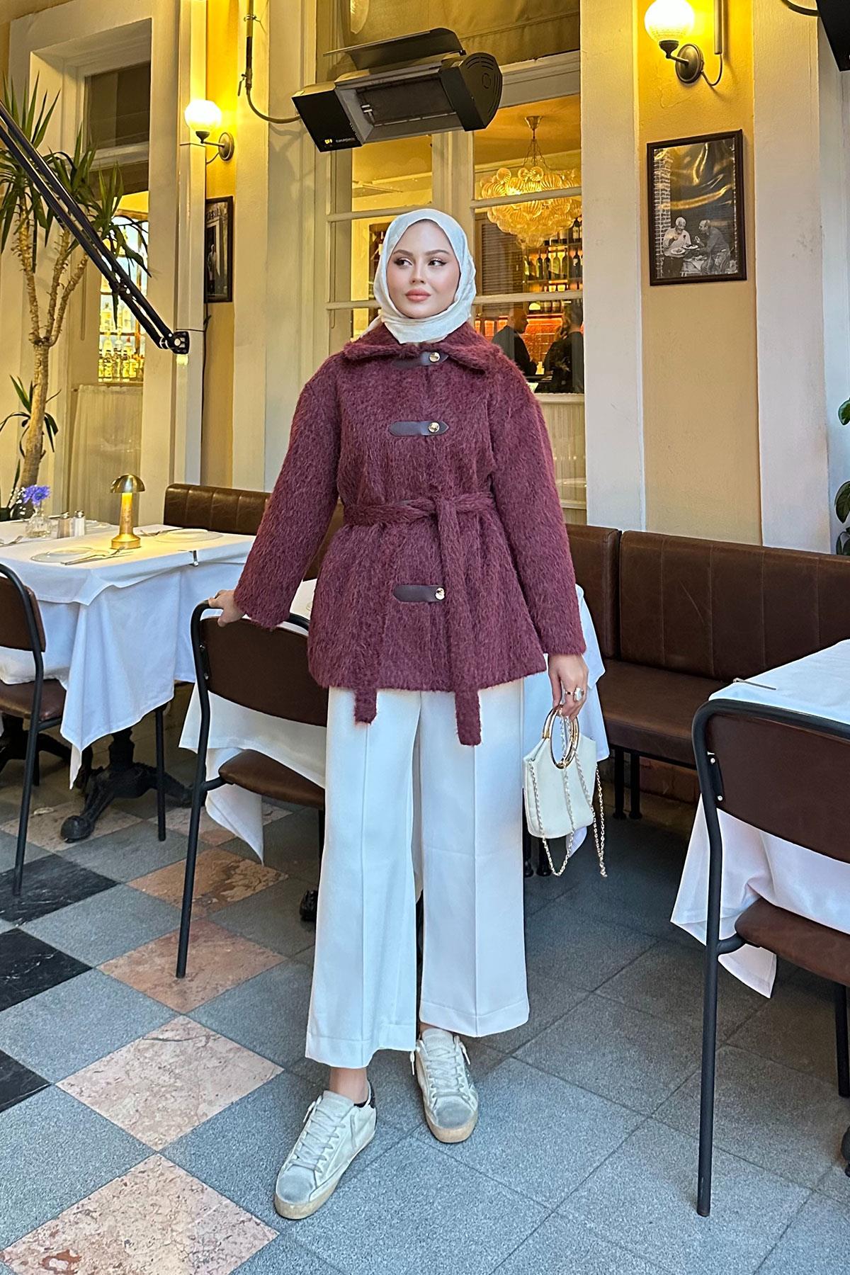 Çıtçıt Detay Bel Bağlamalı Kaban Mürdüm