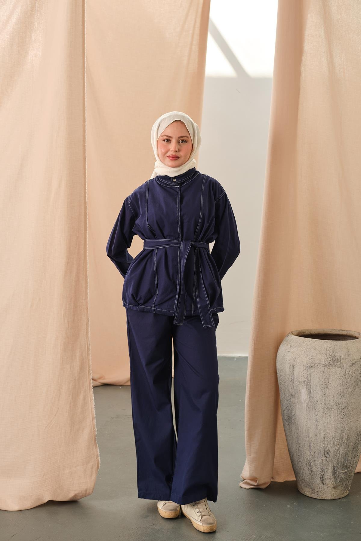 Çıtçıtlı Gabardin Takım Lacivert