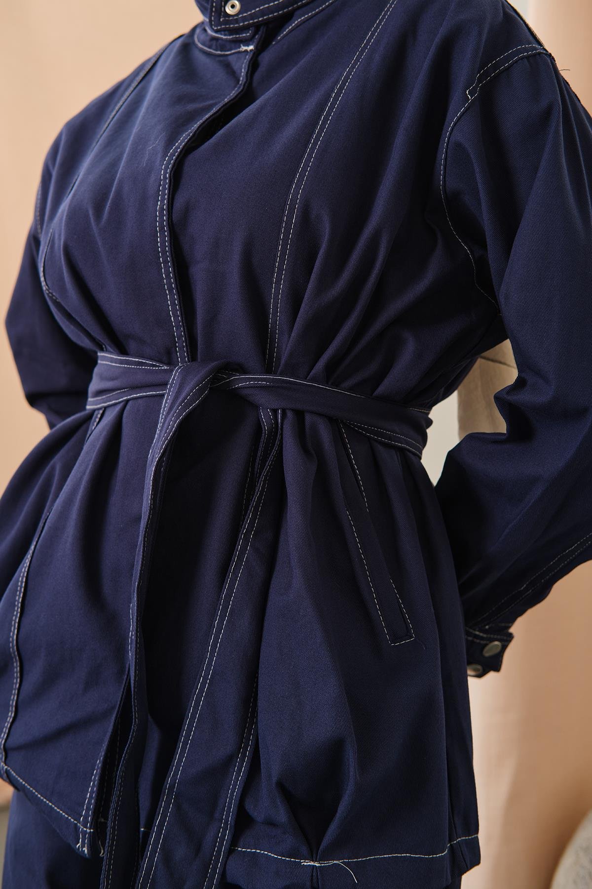 Çıtçıtlı Gabardin Takım Lacivert