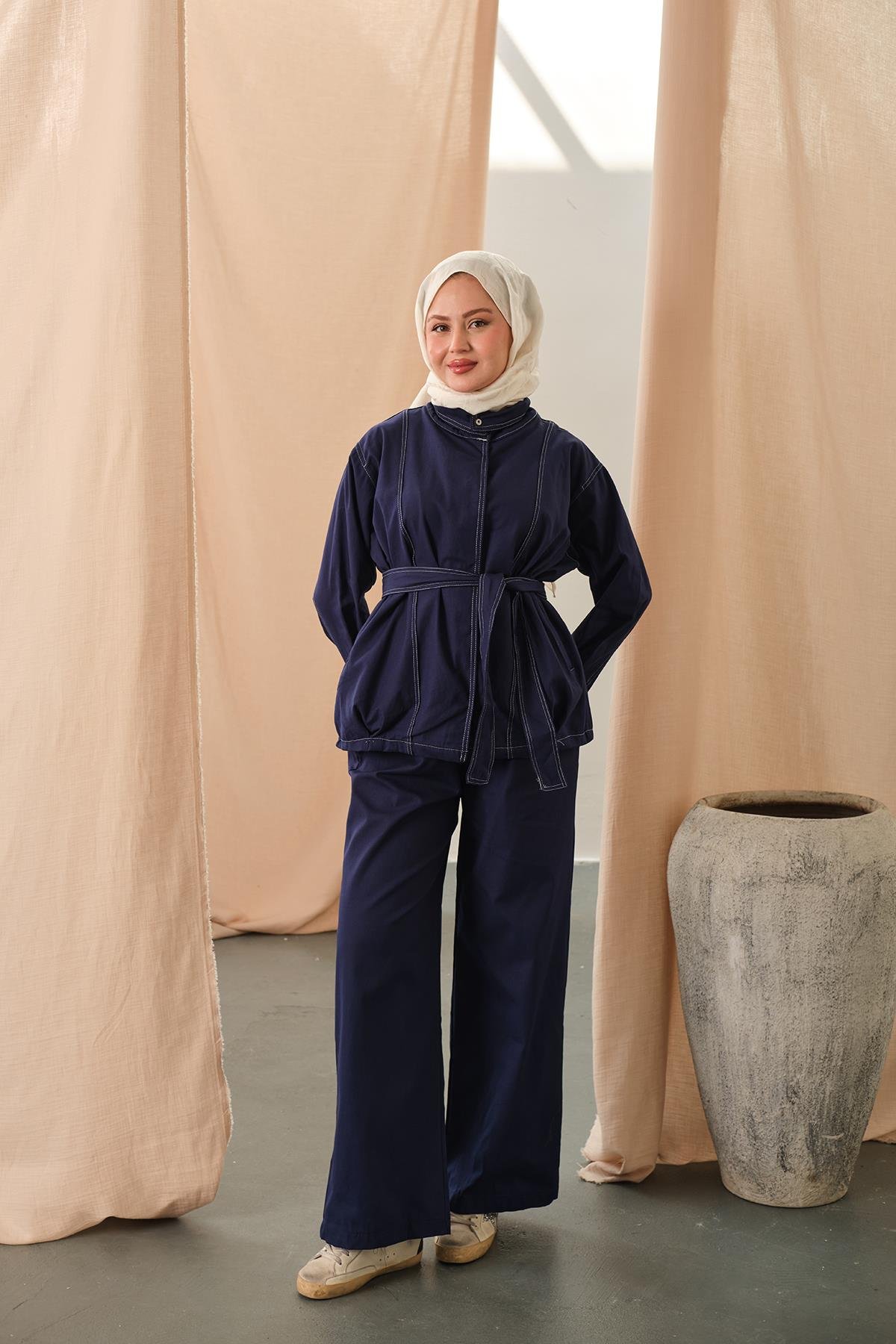 Çıtçıtlı Gabardin Takım Lacivert