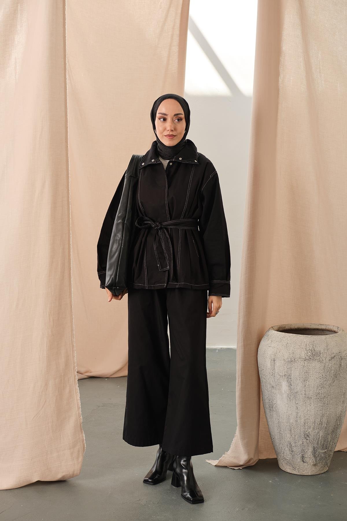 Çıtçıtlı Gabardin Takım Siyah