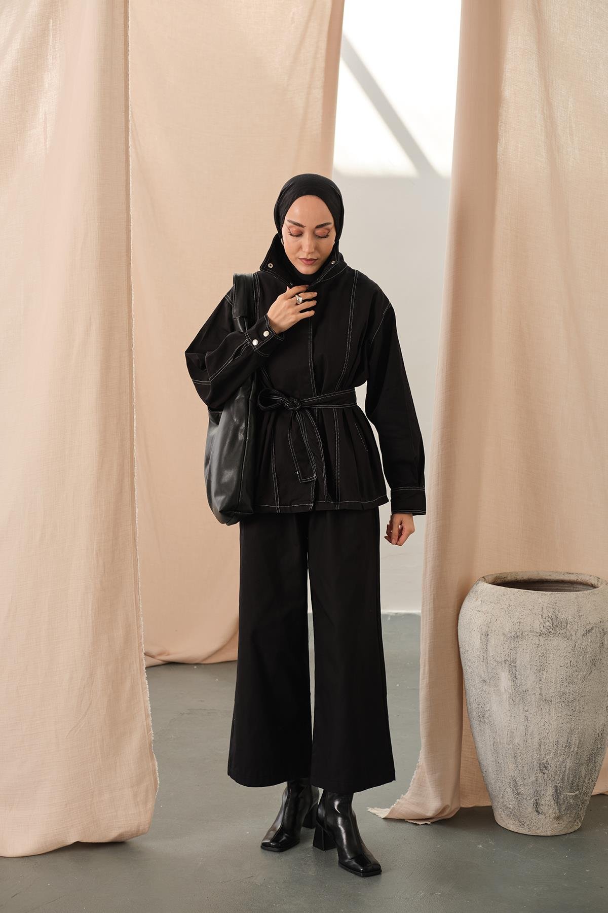 Çıtçıtlı Gabardin Takım Siyah