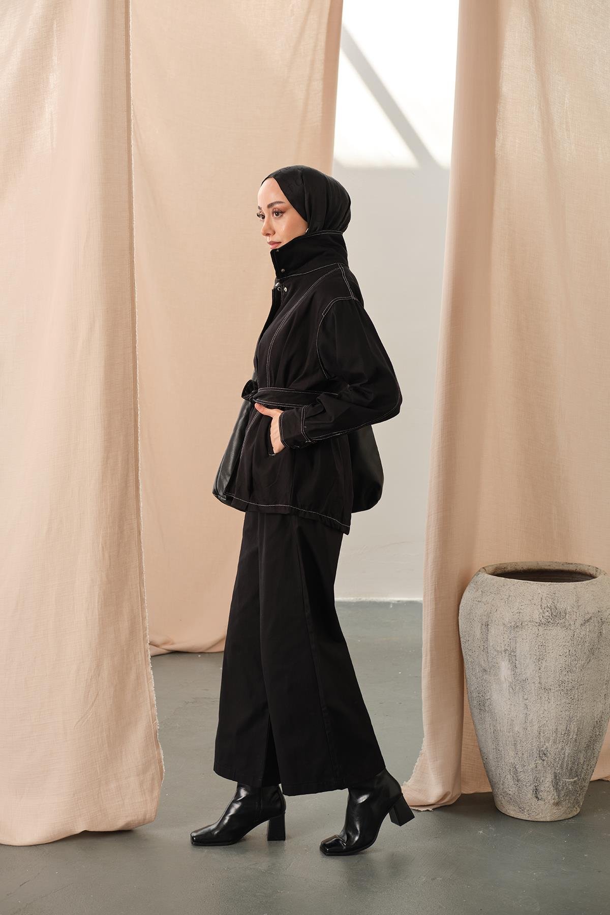 Çıtçıtlı Gabardin Takım Siyah