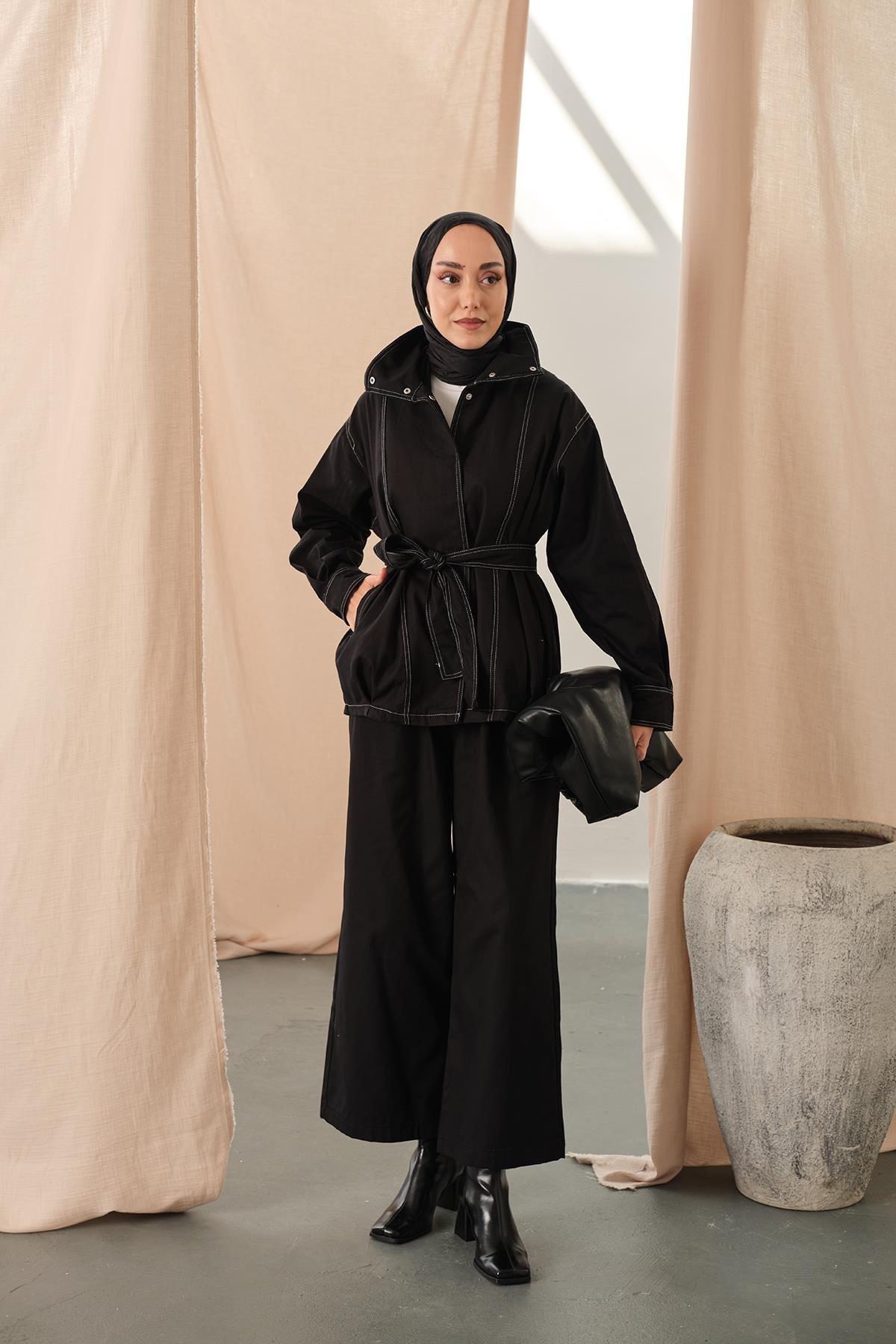 Çıtçıtlı Gabardin Takım Siyah