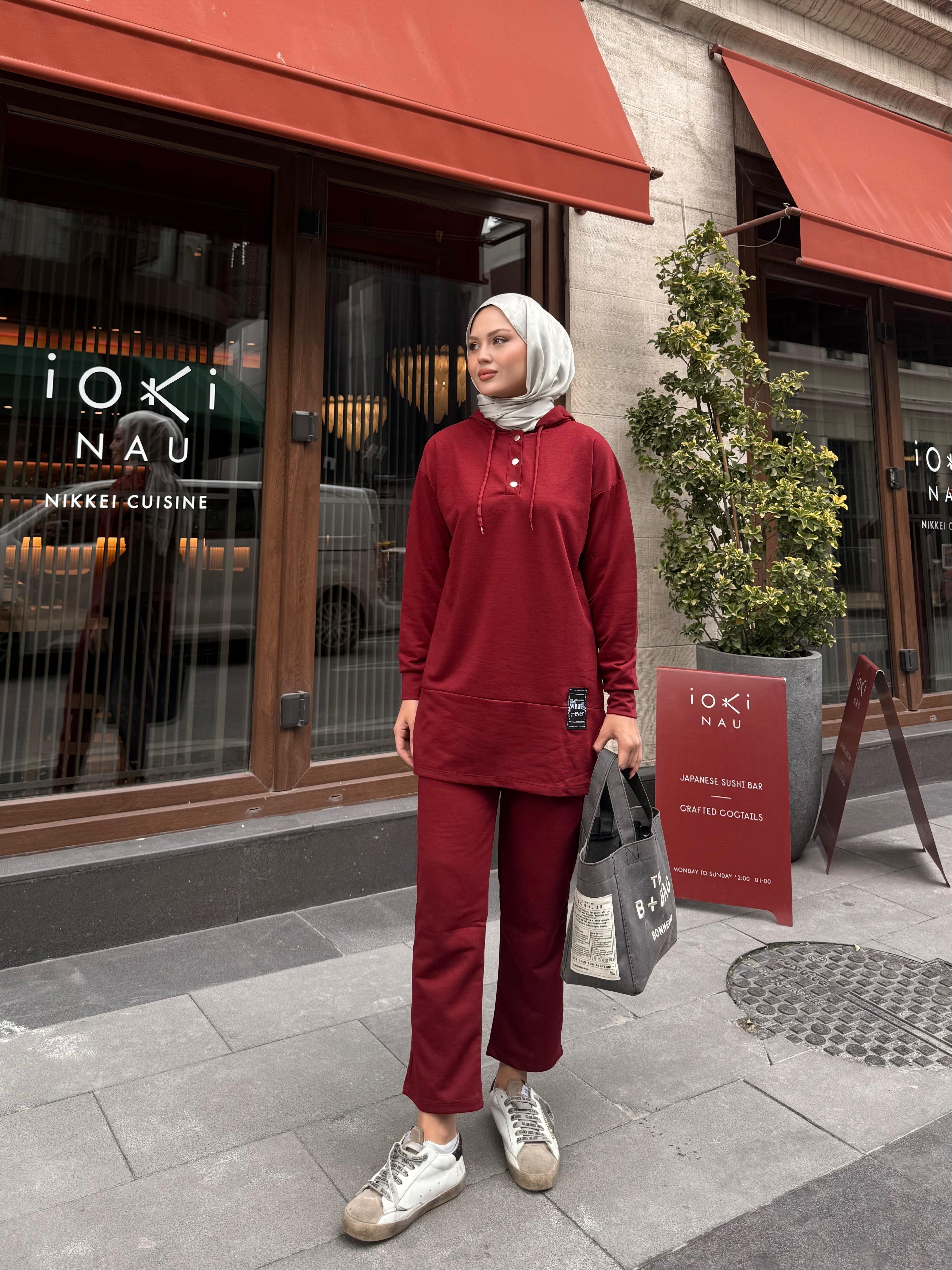Çıtçıtlı İkili Takım Bordo