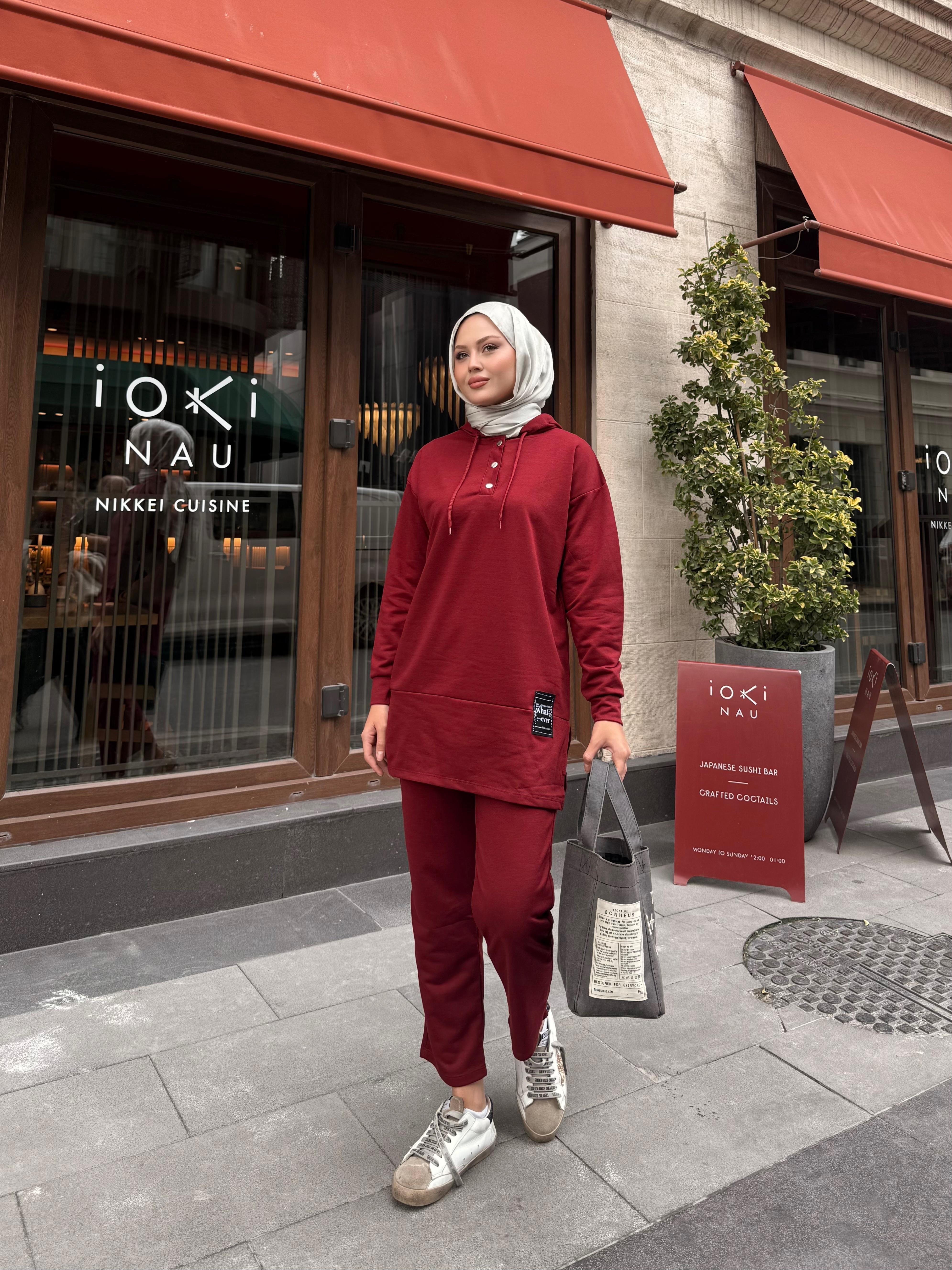 Çıtçıtlı İkili Takım Bordo