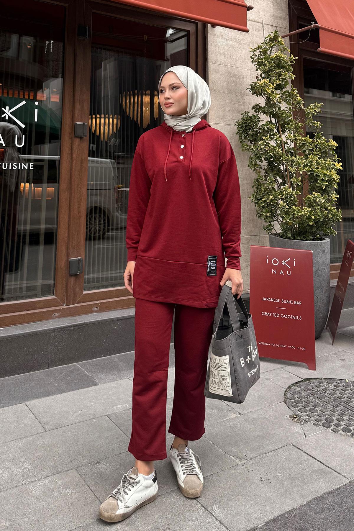 Çıtçıtlı İkili Takım Bordo