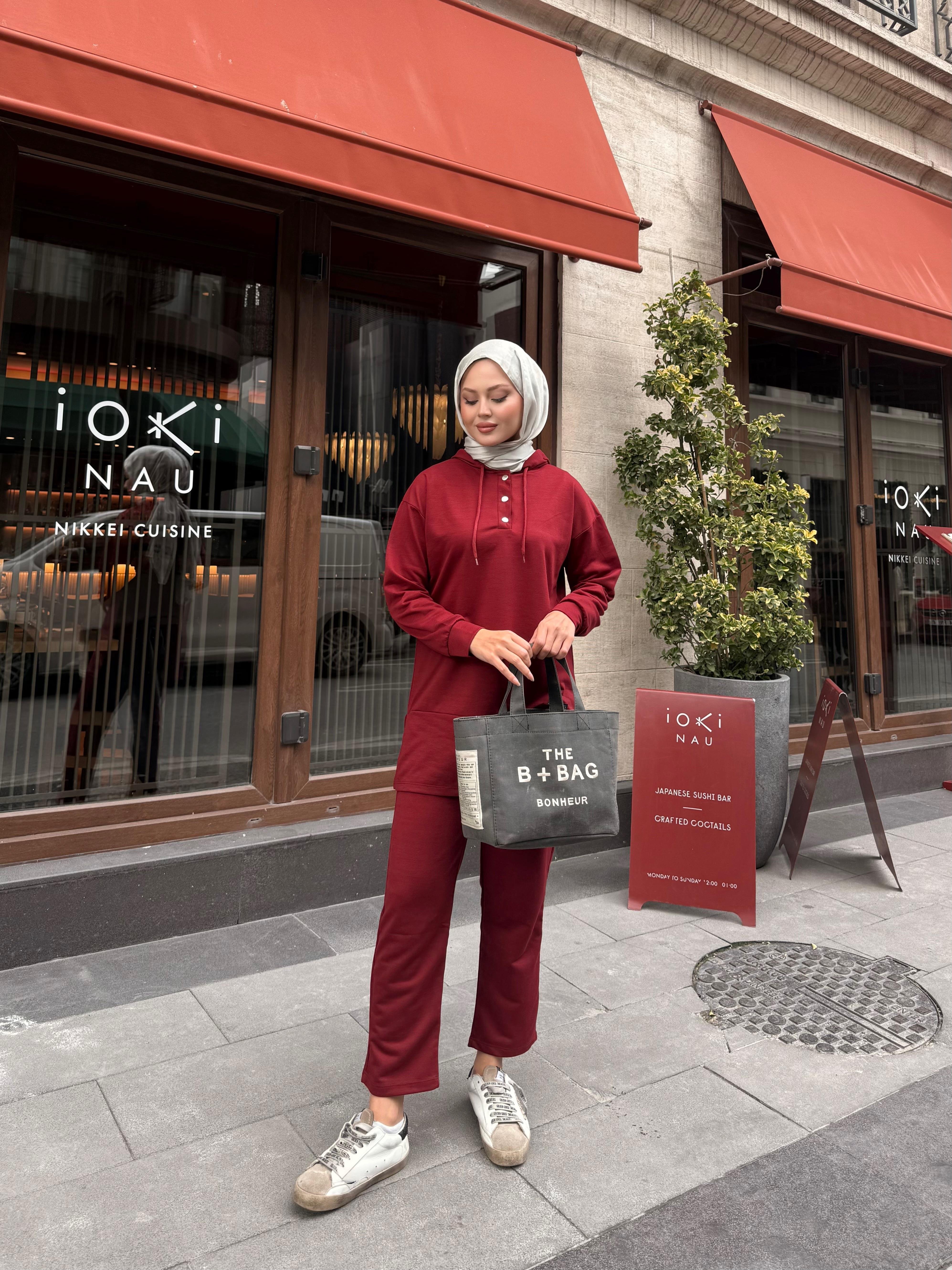 Çıtçıtlı İkili Takım Bordo