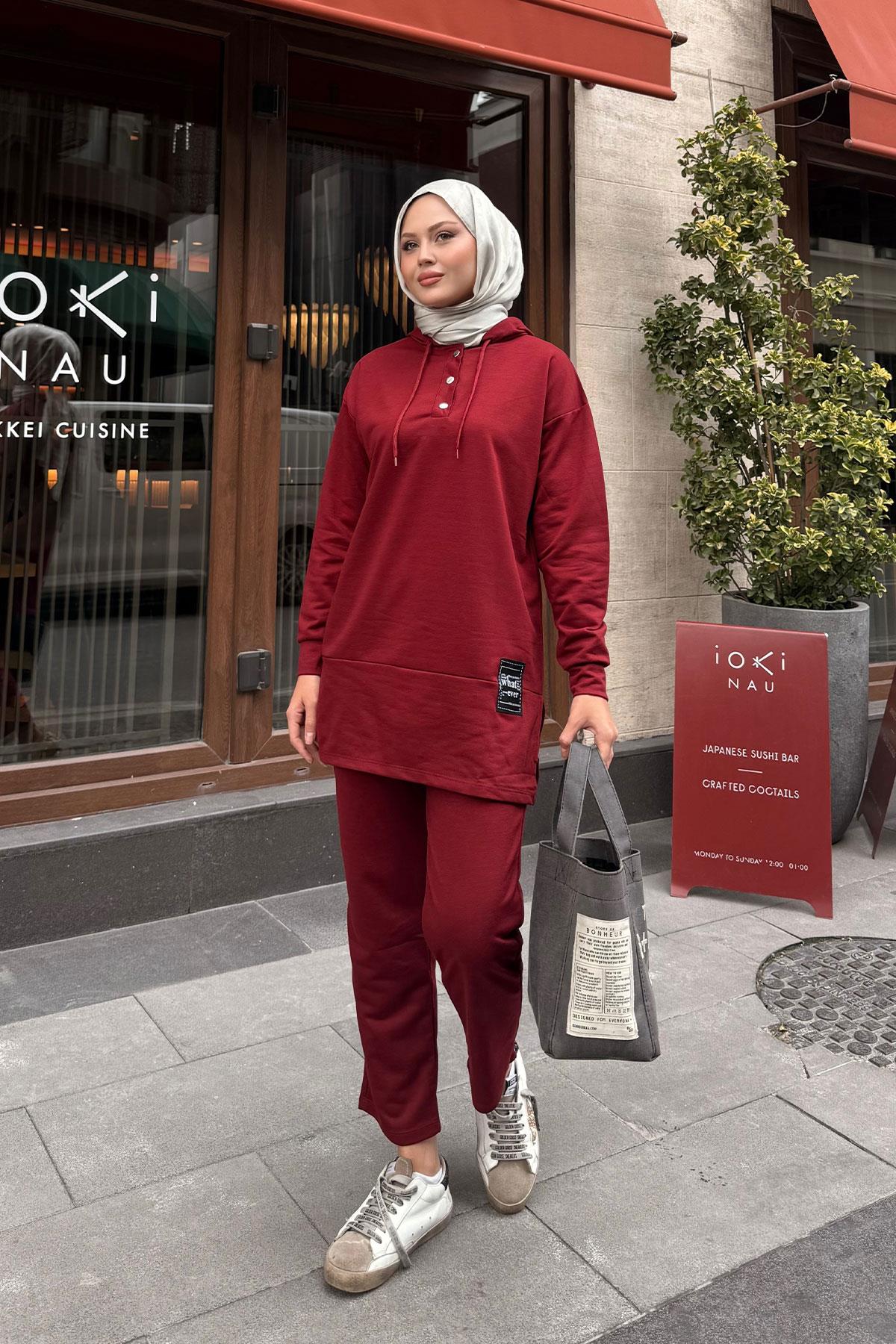 Çıtçıtlı İkili Takım Bordo