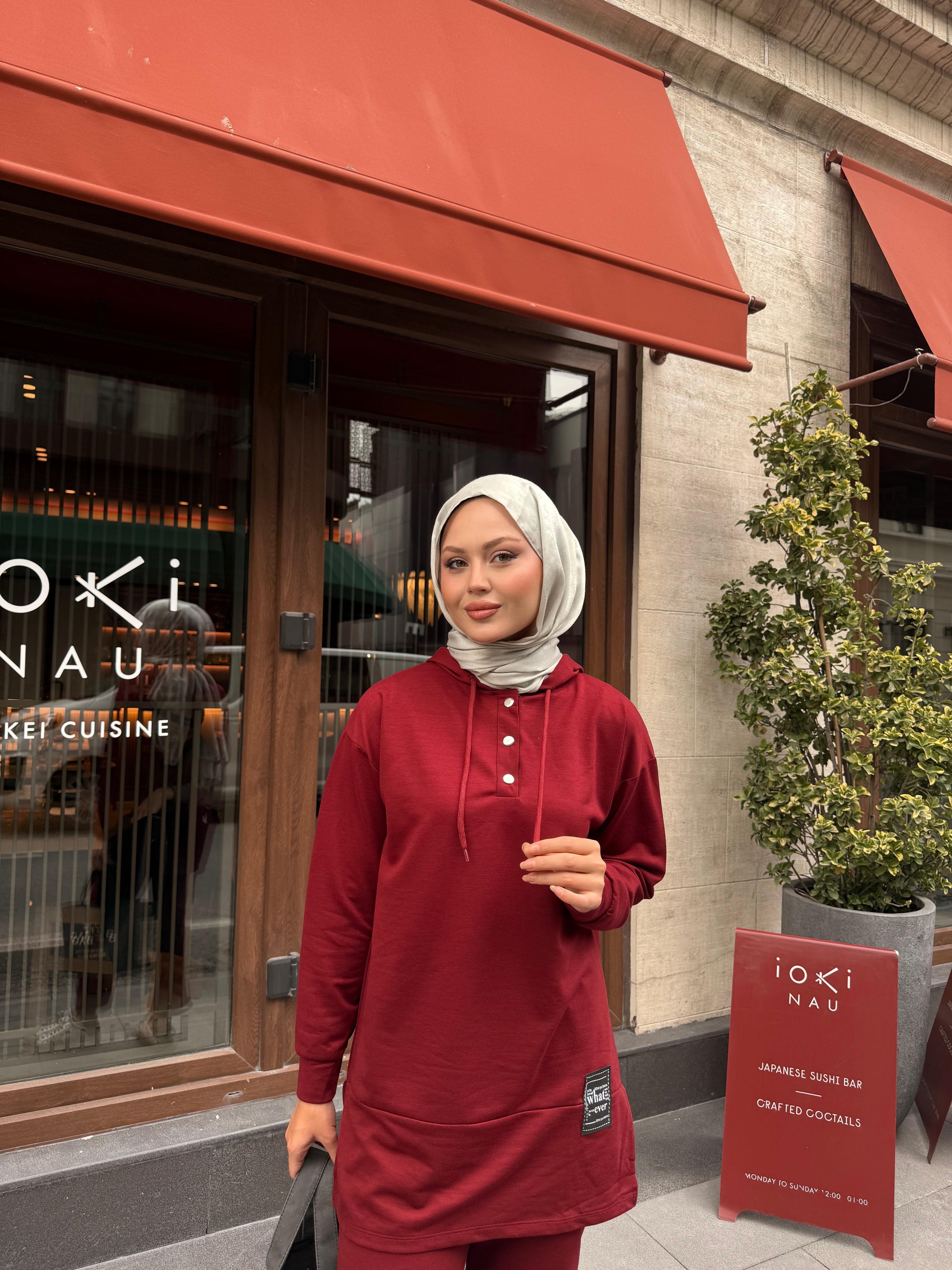 Çıtçıtlı İkili Takım Bordo
