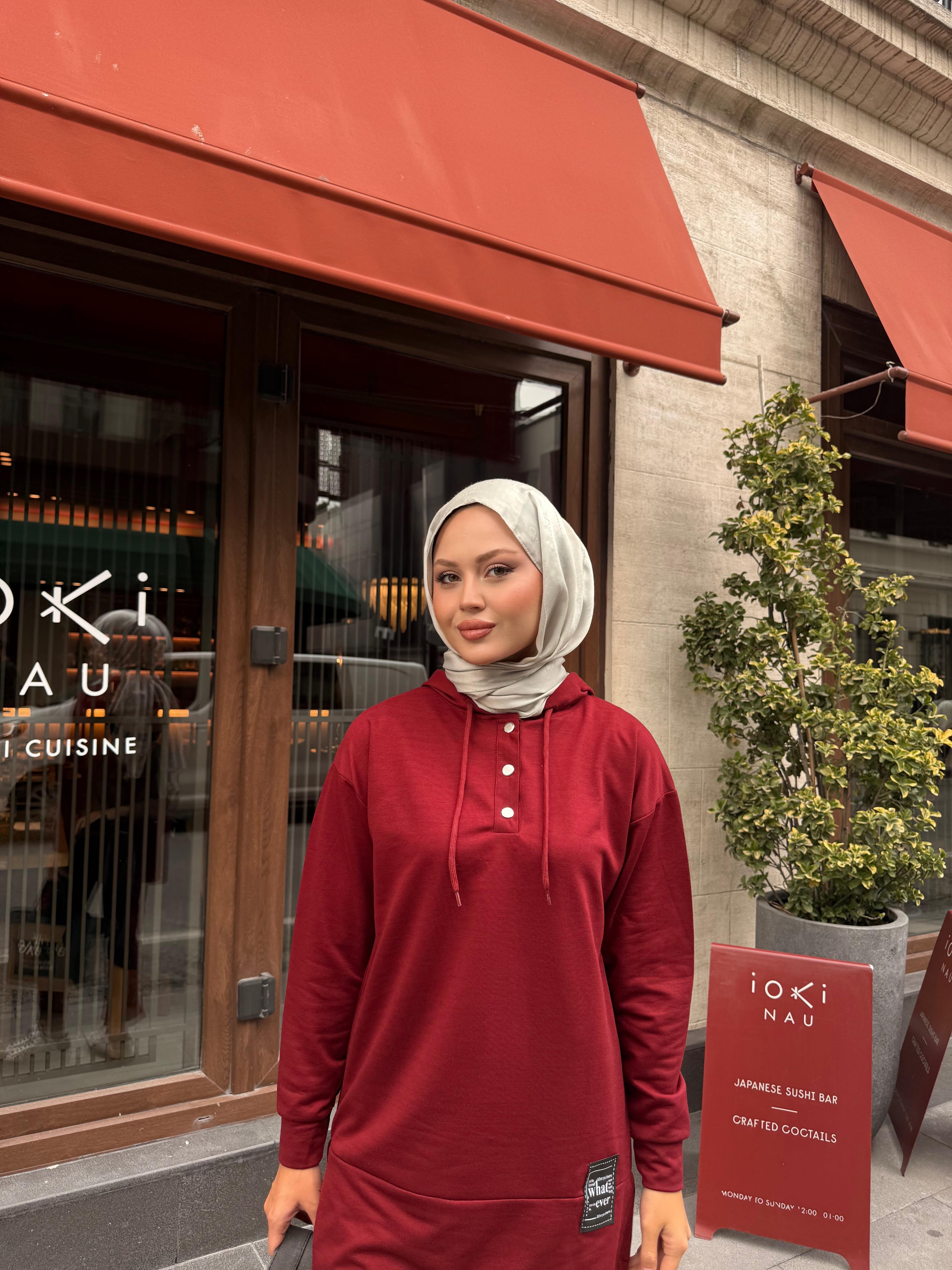 Çıtçıtlı İkili Takım Bordo