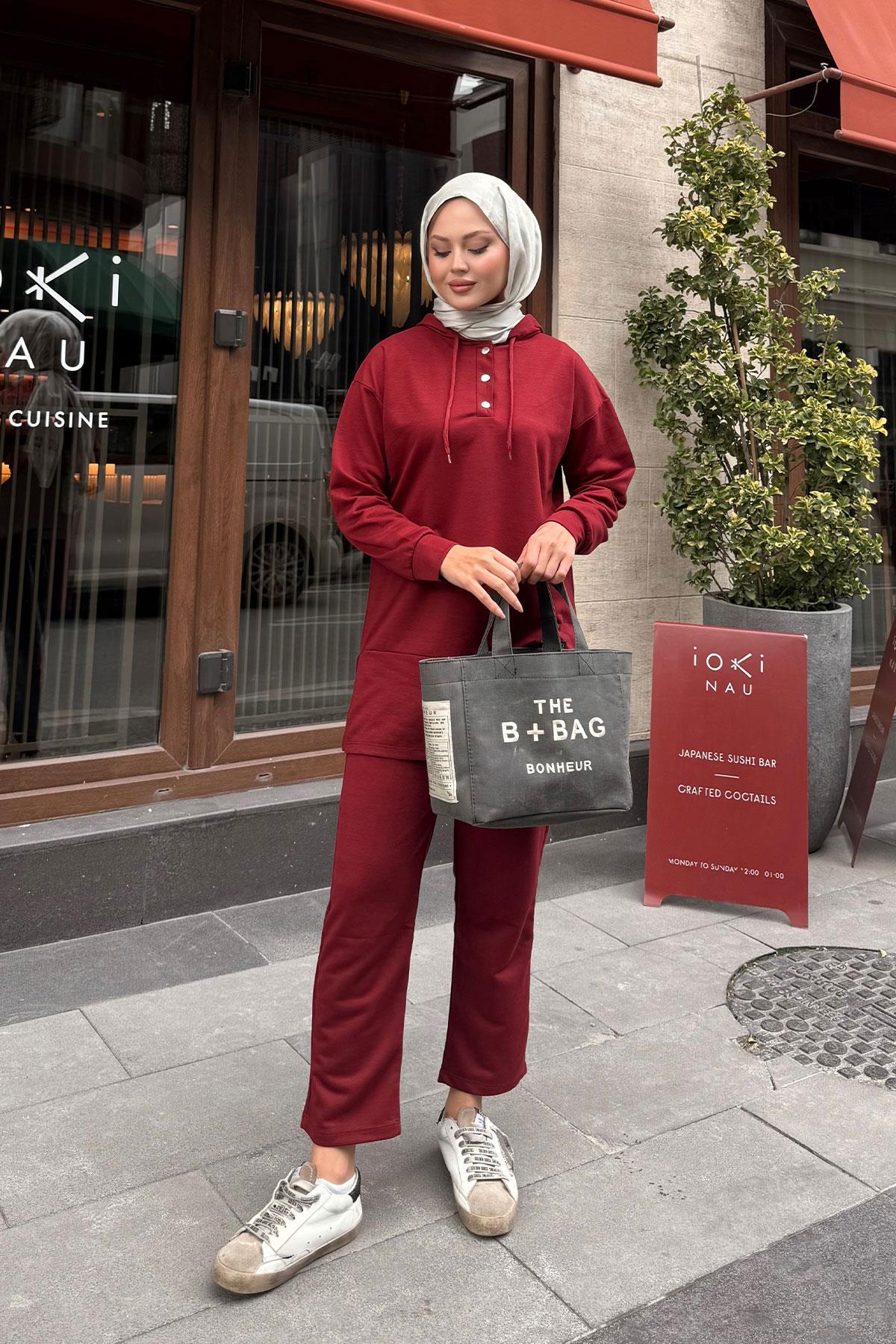 Çıtçıtlı İkili Takım Bordo