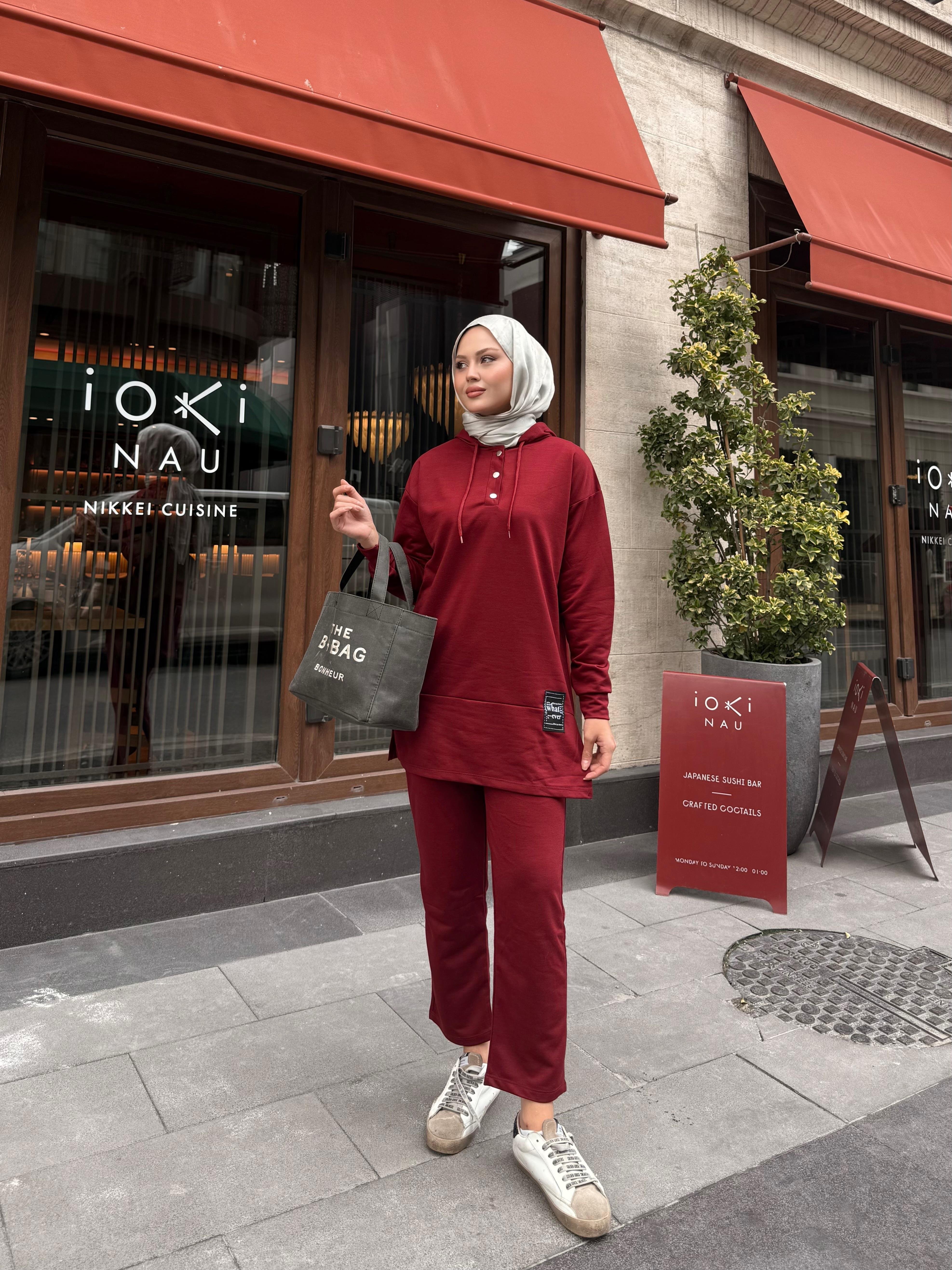 Çıtçıtlı İkili Takım Bordo