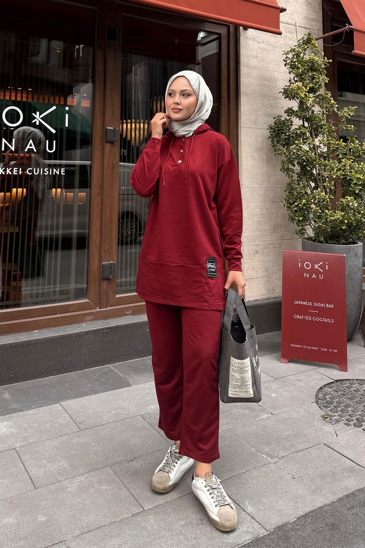 Çıtçıtlı İkili Takım Bordo