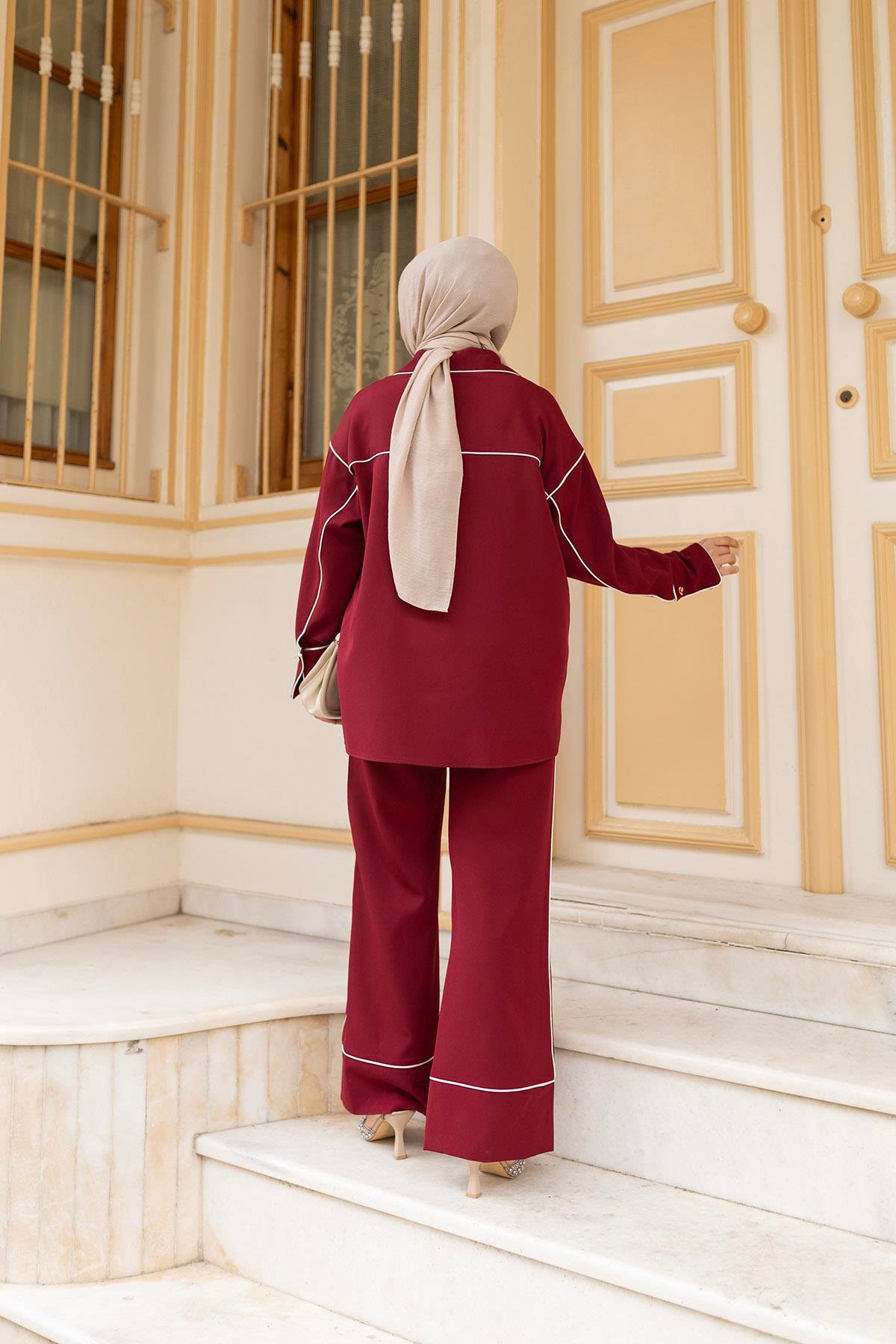 Çizgi Detay İkili Takım Bordo