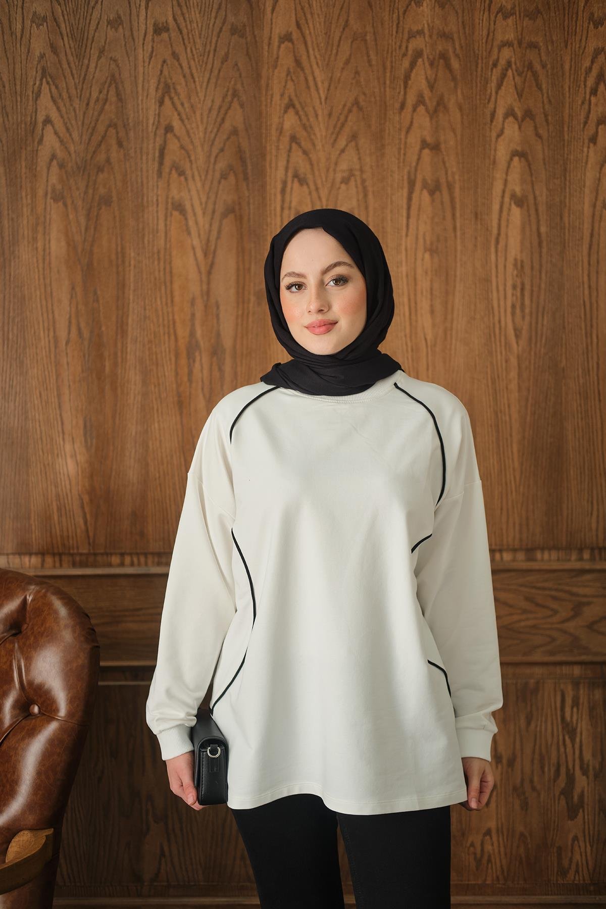 Çizgi Detay Tunik Beyaz