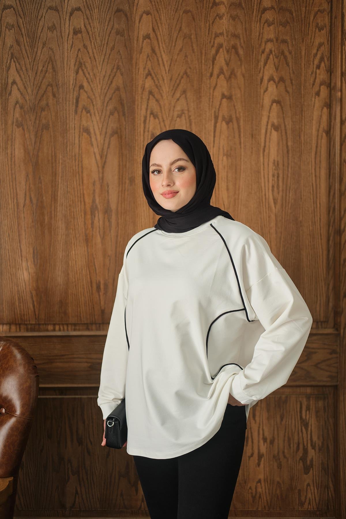 Çizgi Detay Tunik Beyaz