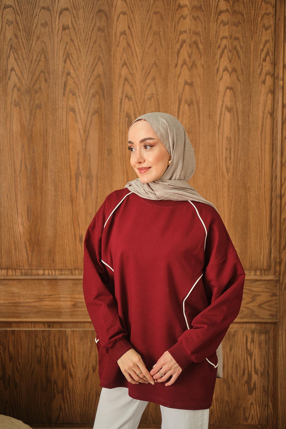 Çizgi Detay Tunik Bordo