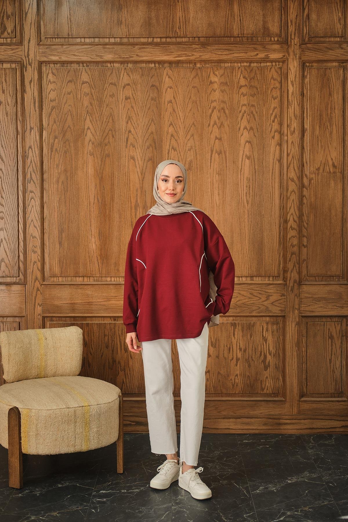 Çizgi Detay Tunik Bordo