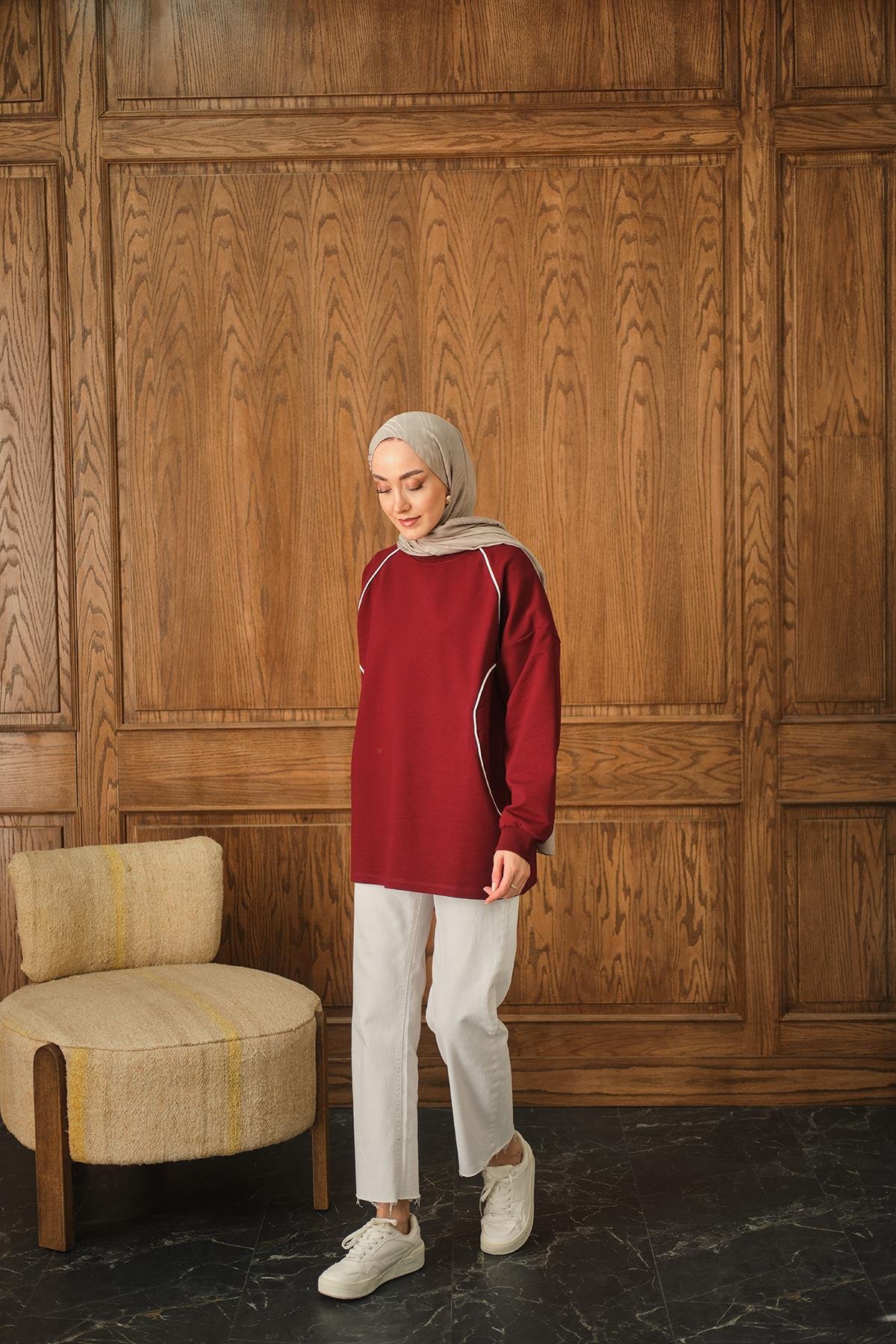 Çizgi Detay Tunik Bordo