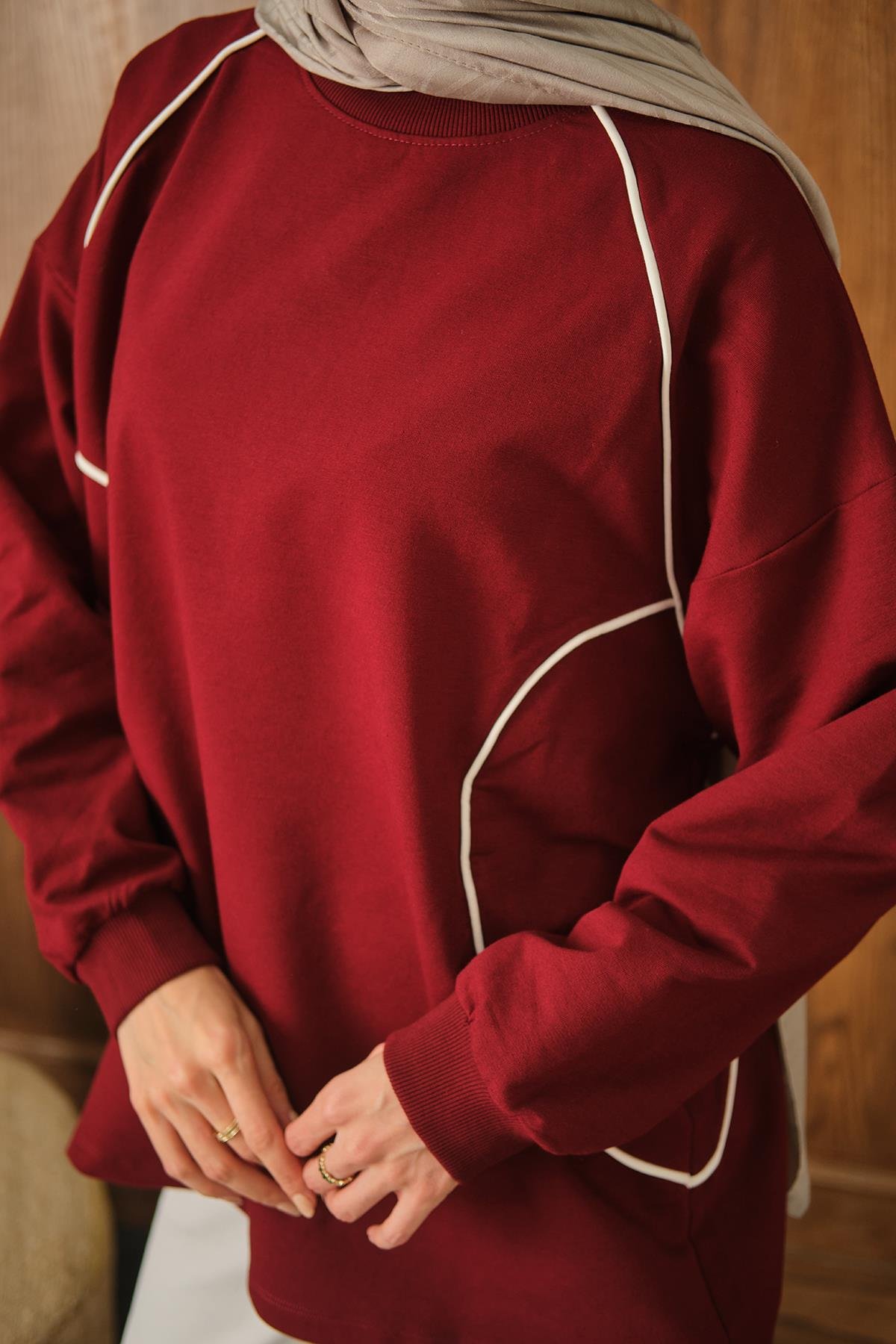 Çizgi Detay Tunik Bordo