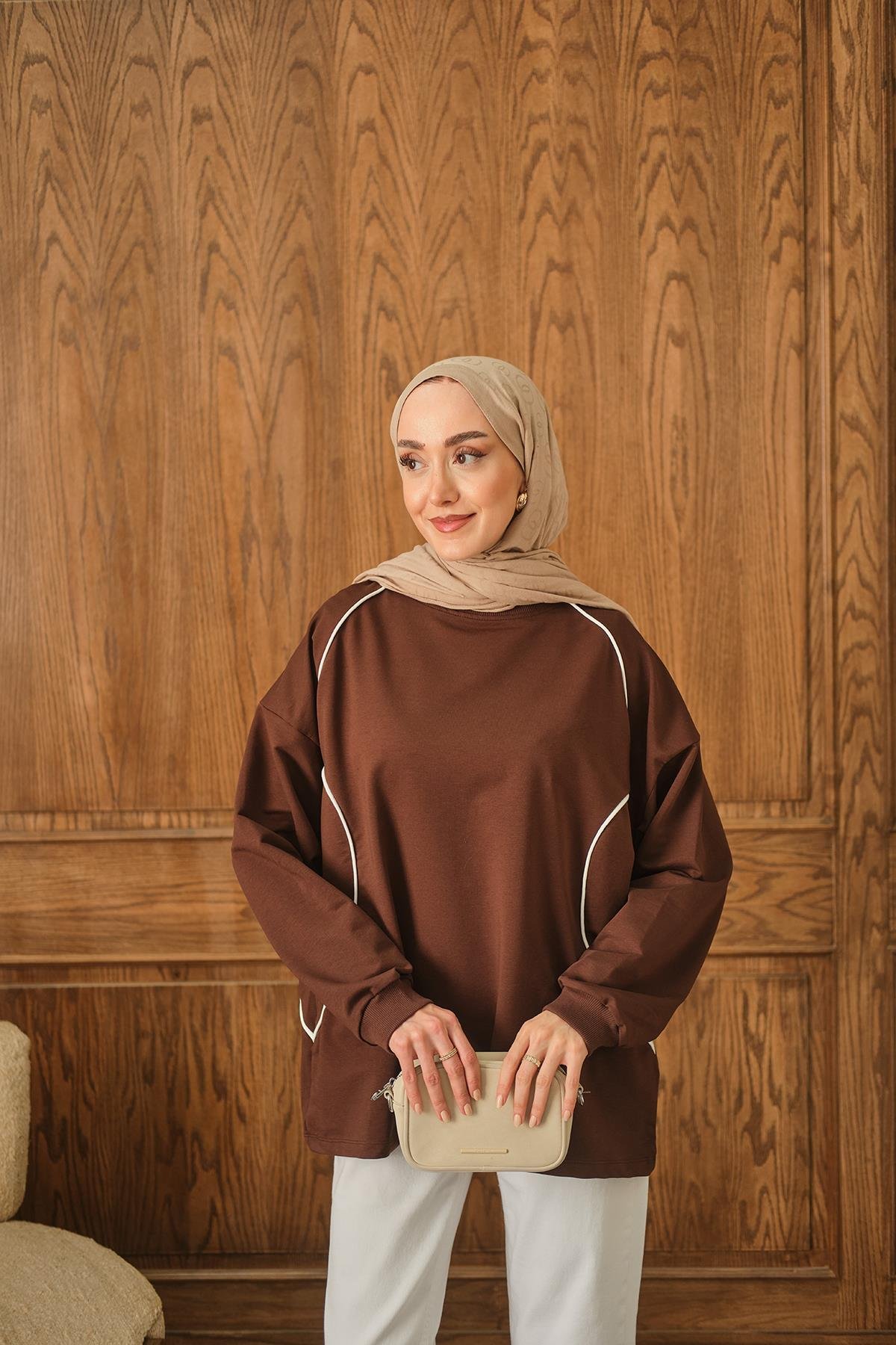 Çizgi Detay Tunik Kahverengi