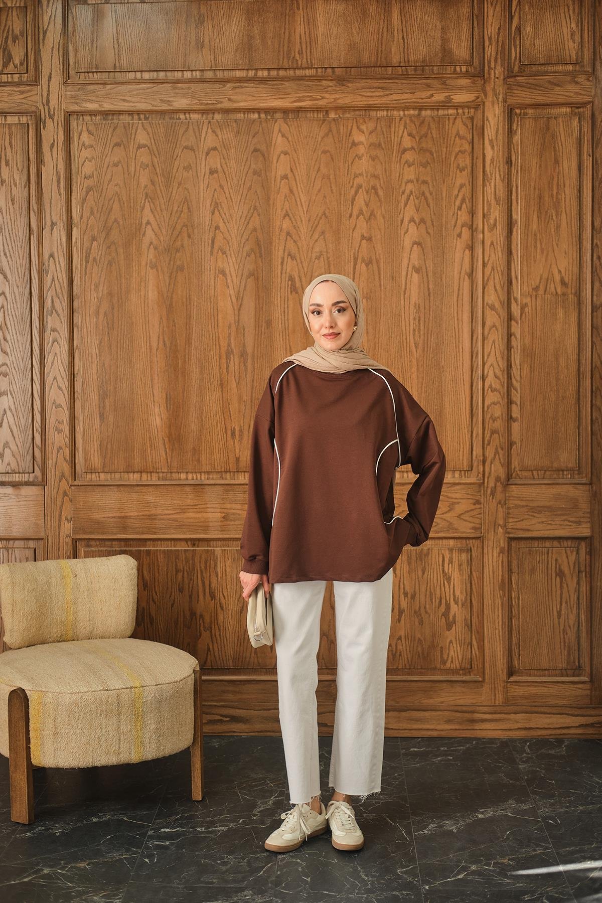 Çizgi Detay Tunik Kahverengi