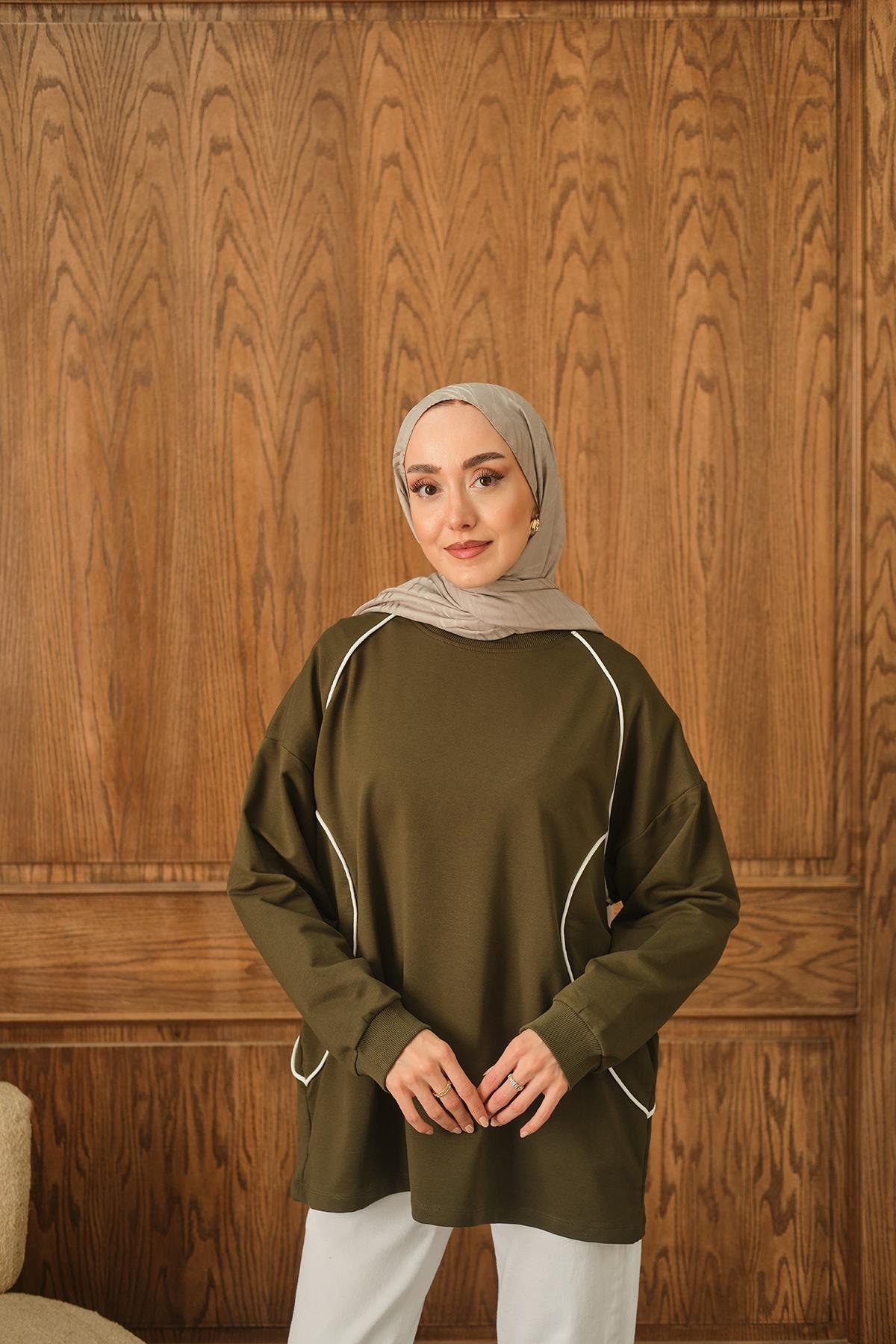 Çizgi Detay Tunik Koyu Yeşil