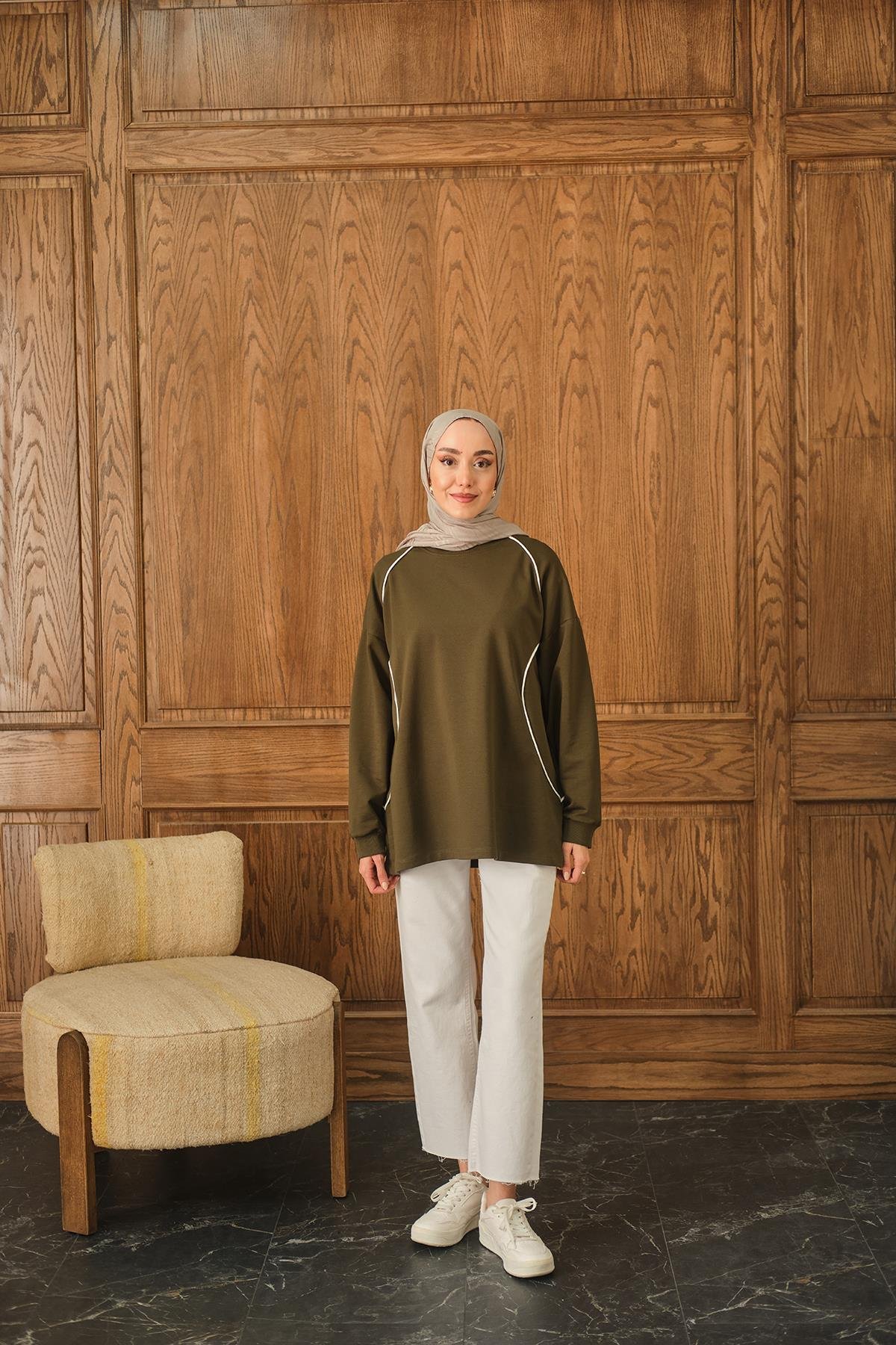 Çizgi Detay Tunik Koyu Yeşil