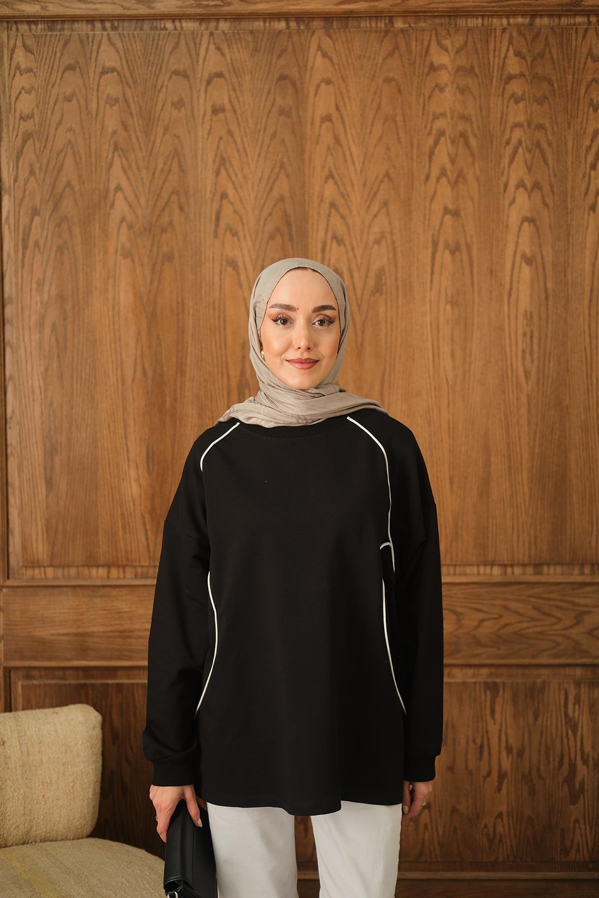 Çizgi Detay Tunik Siyah
