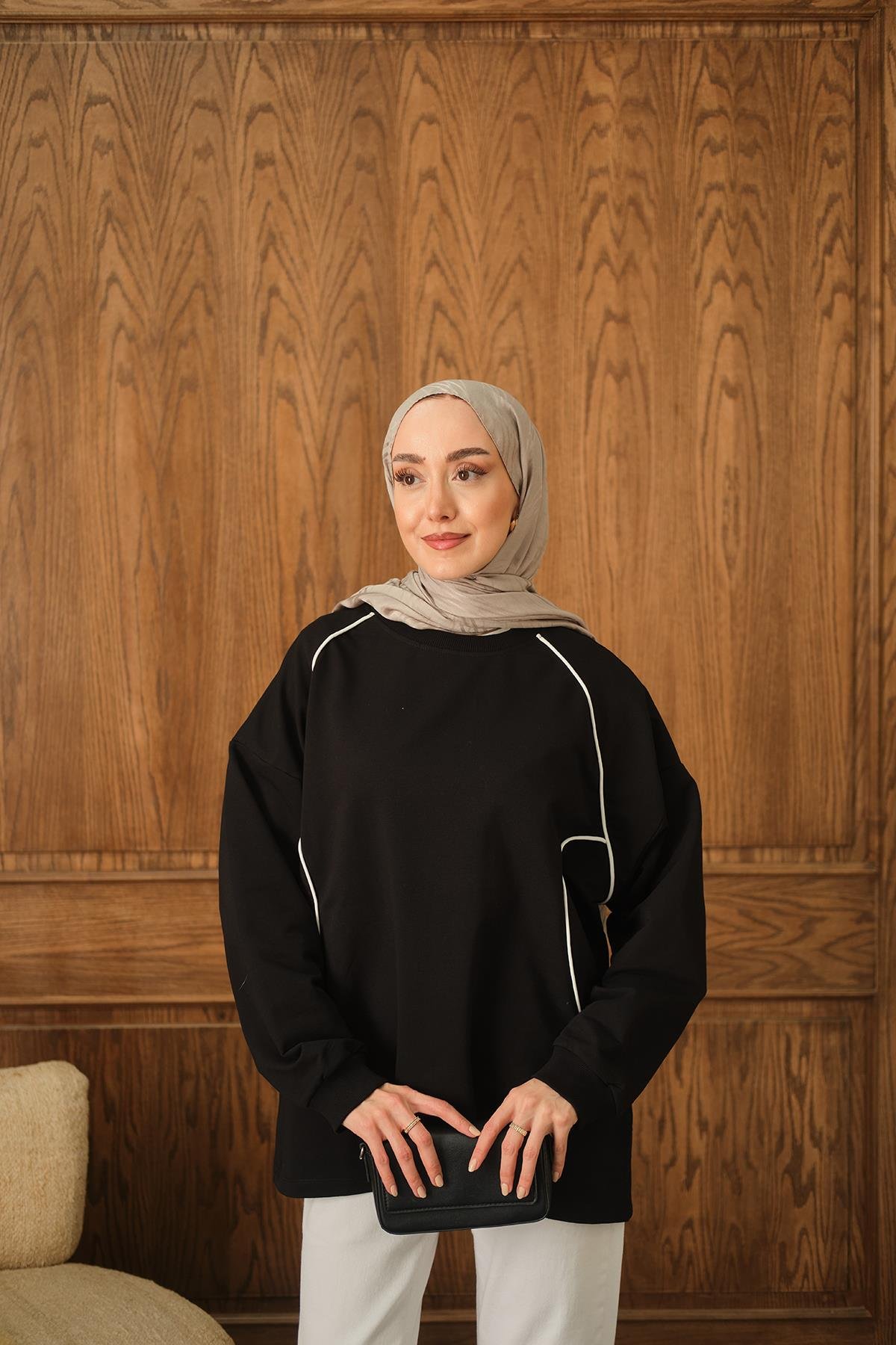 Çizgi Detay Tunik Siyah