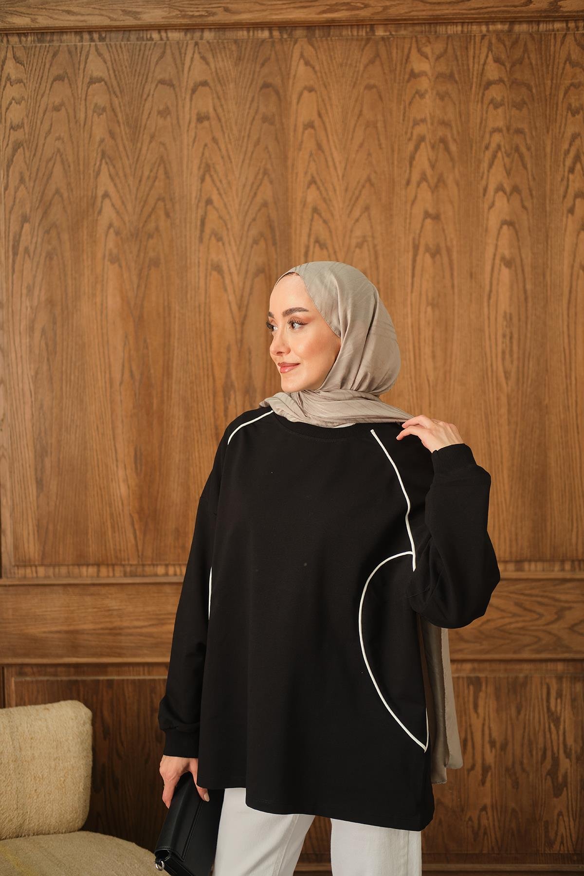Çizgi Detay Tunik Siyah