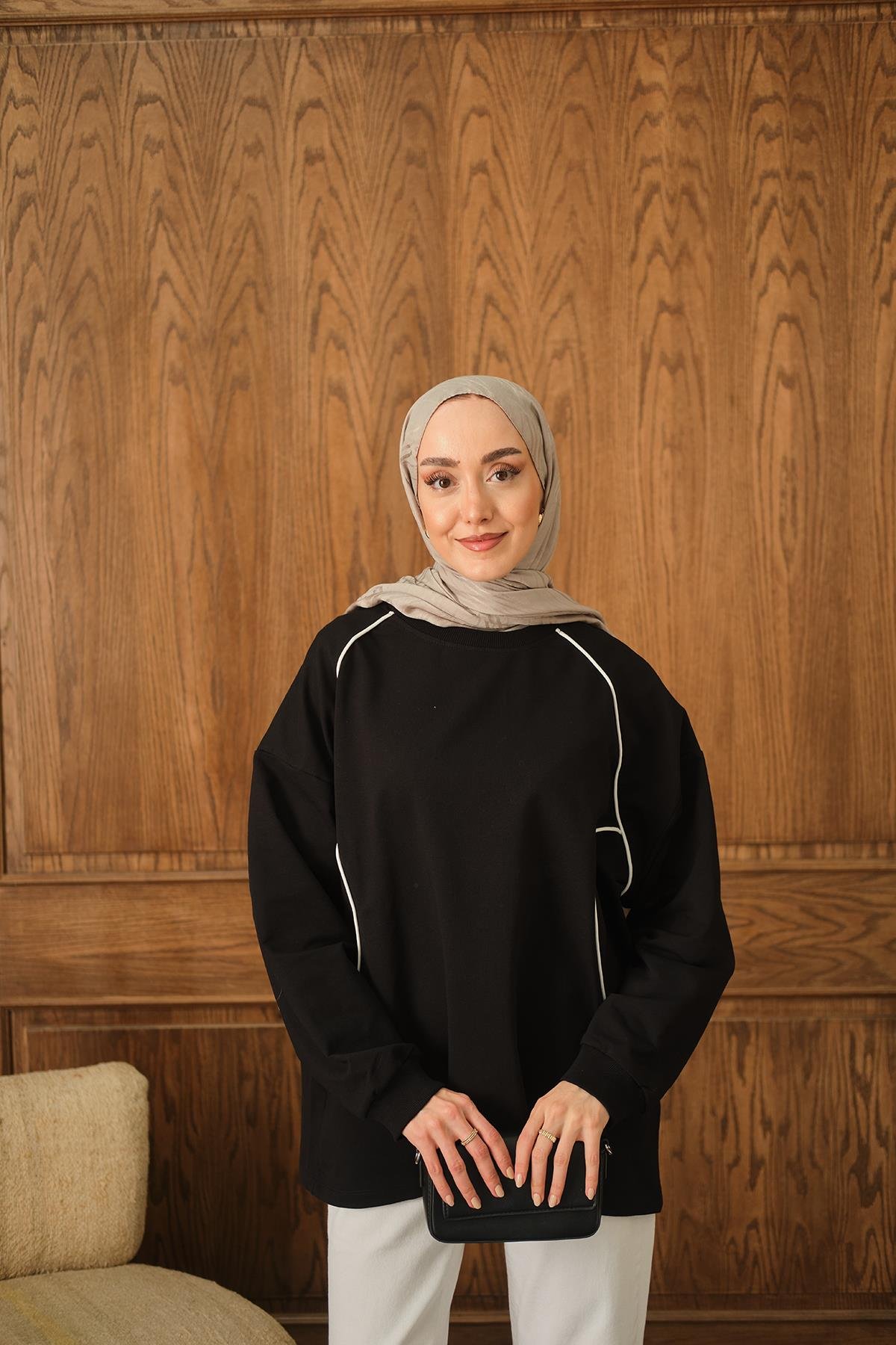 Çizgi Detay Tunik Siyah