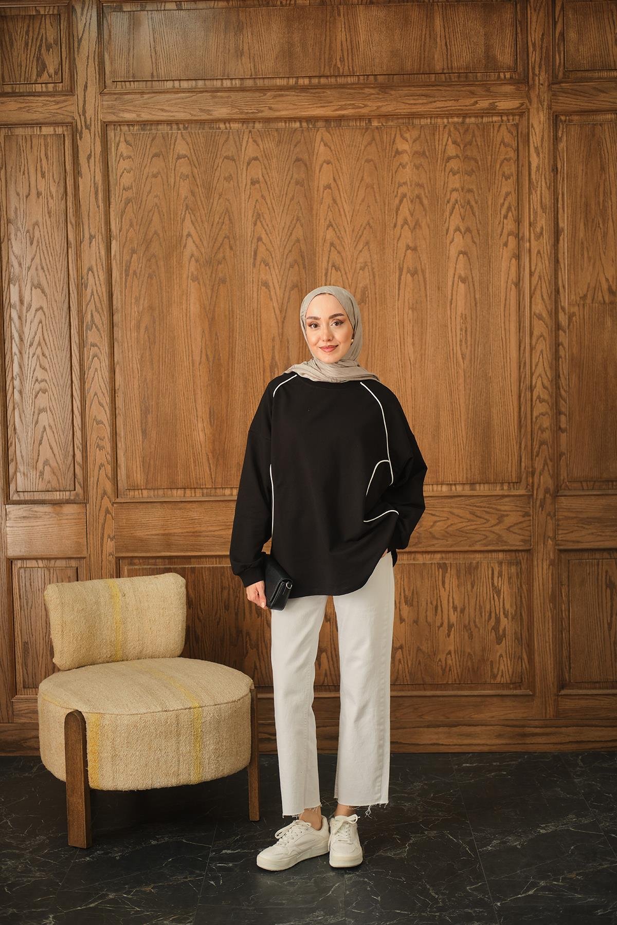 Çizgi Detay Tunik Siyah